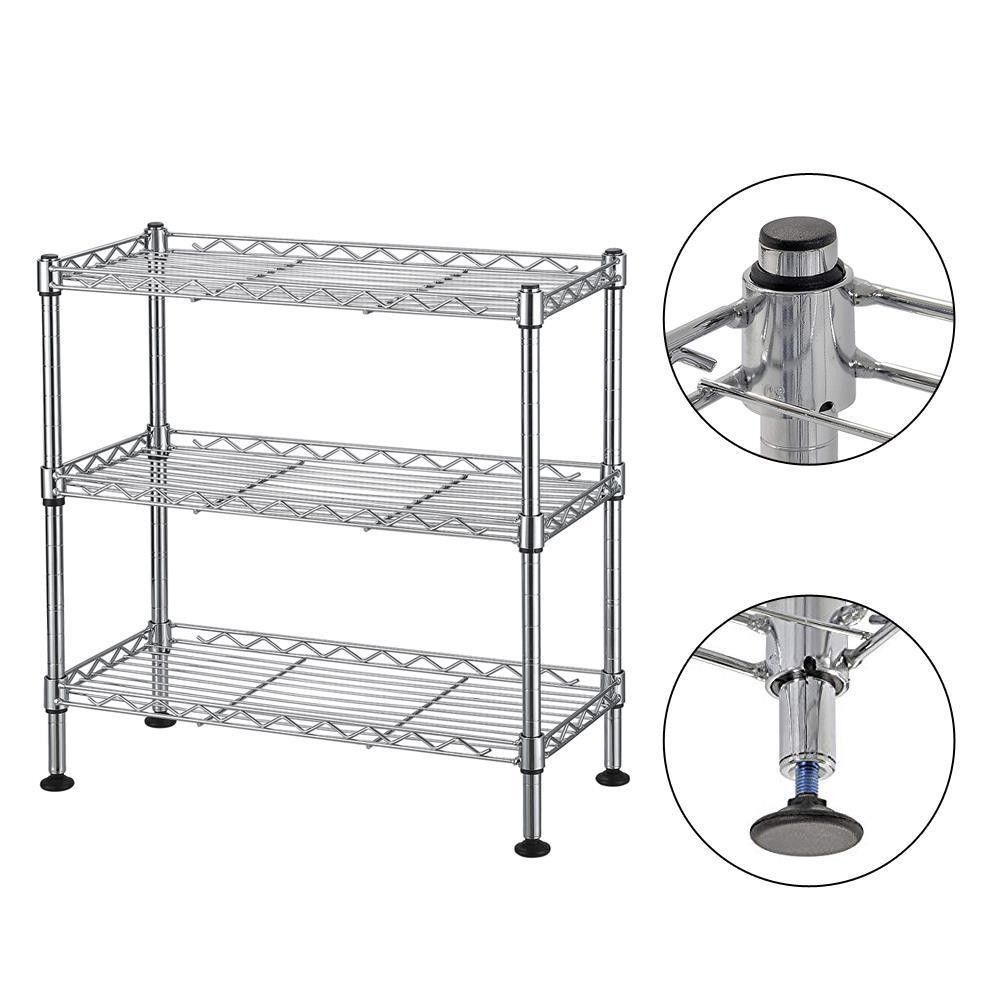 3 Tiers Wire Shelving Rack Shelf Adjustable Commercial Garage Kitchen Wide Use