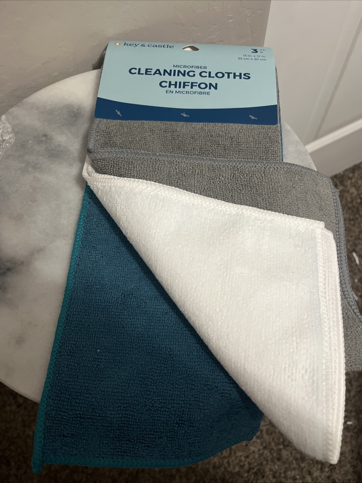 Key & Castle Microfiber Cloths, 3ct Chiffon NWT Teal, White, Gray
