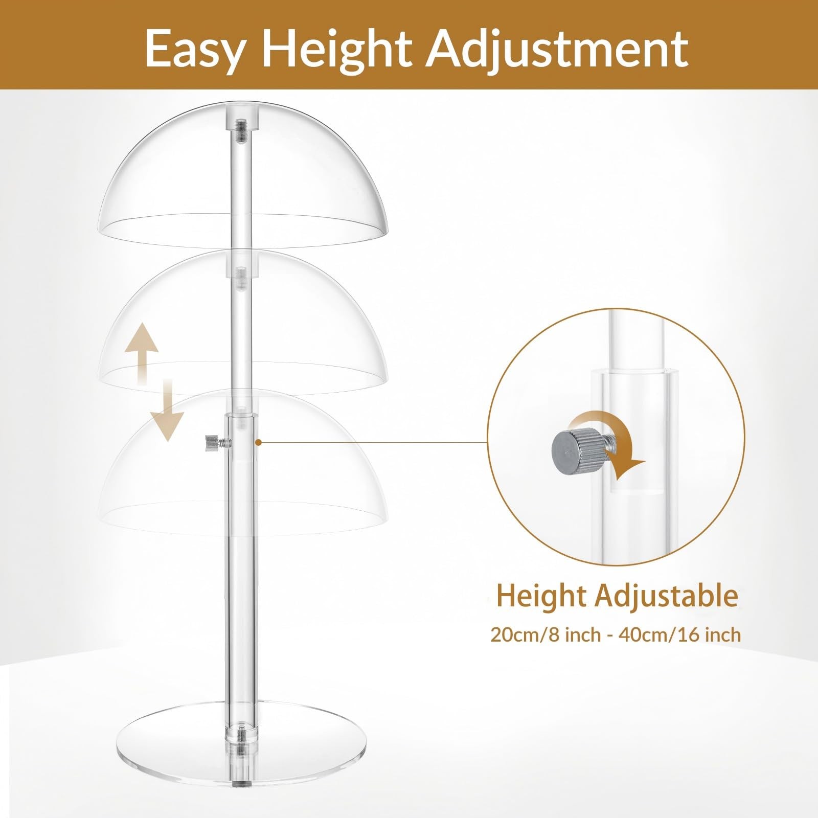 Acrylic Hat Display Stand 8-16 inch Adjustable, Clear Domed Hat Stand Rack for B