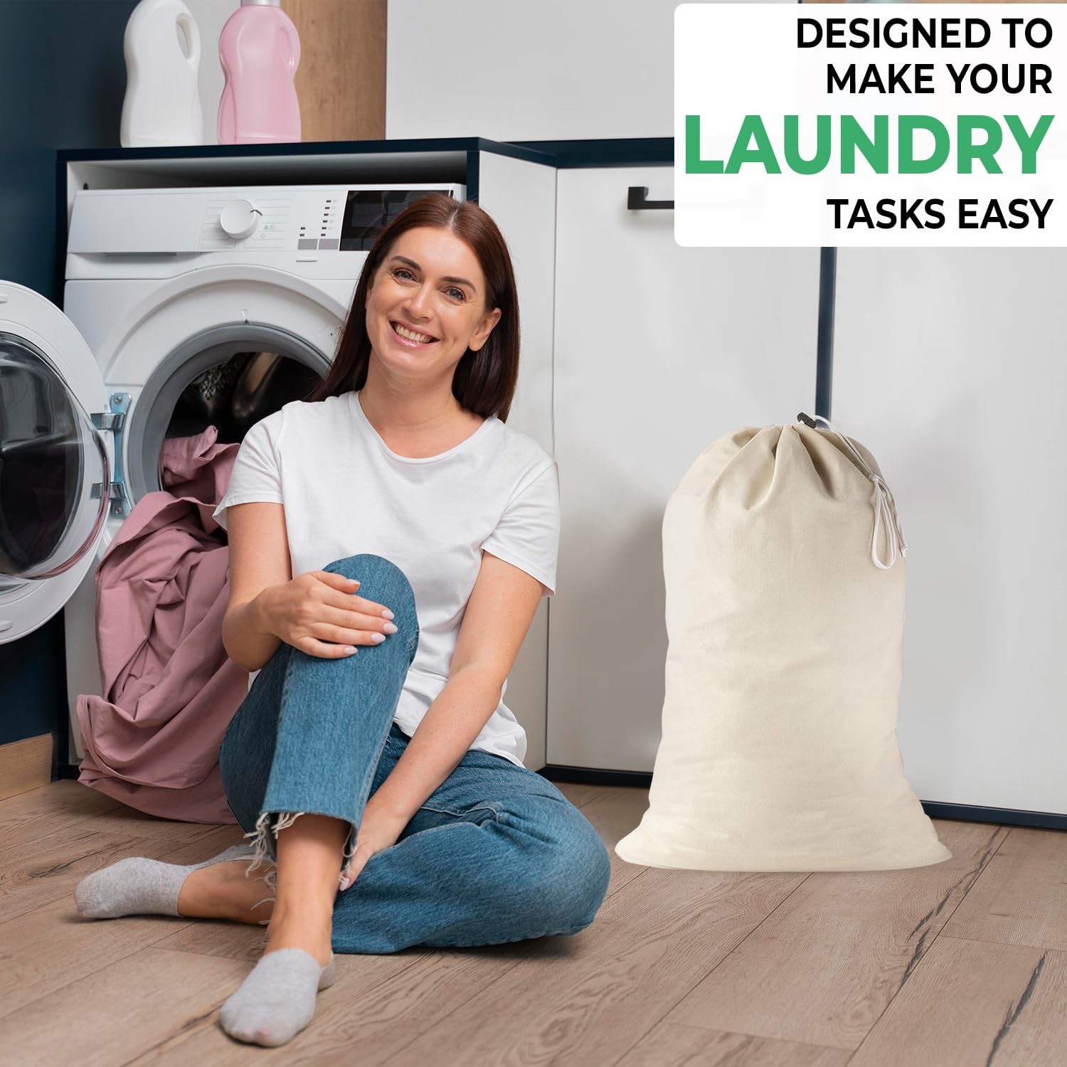 2 Pack – Extra Large Cotton Laundry Bag, Heavy Duty Large Laundry Bags 24 X 36 I