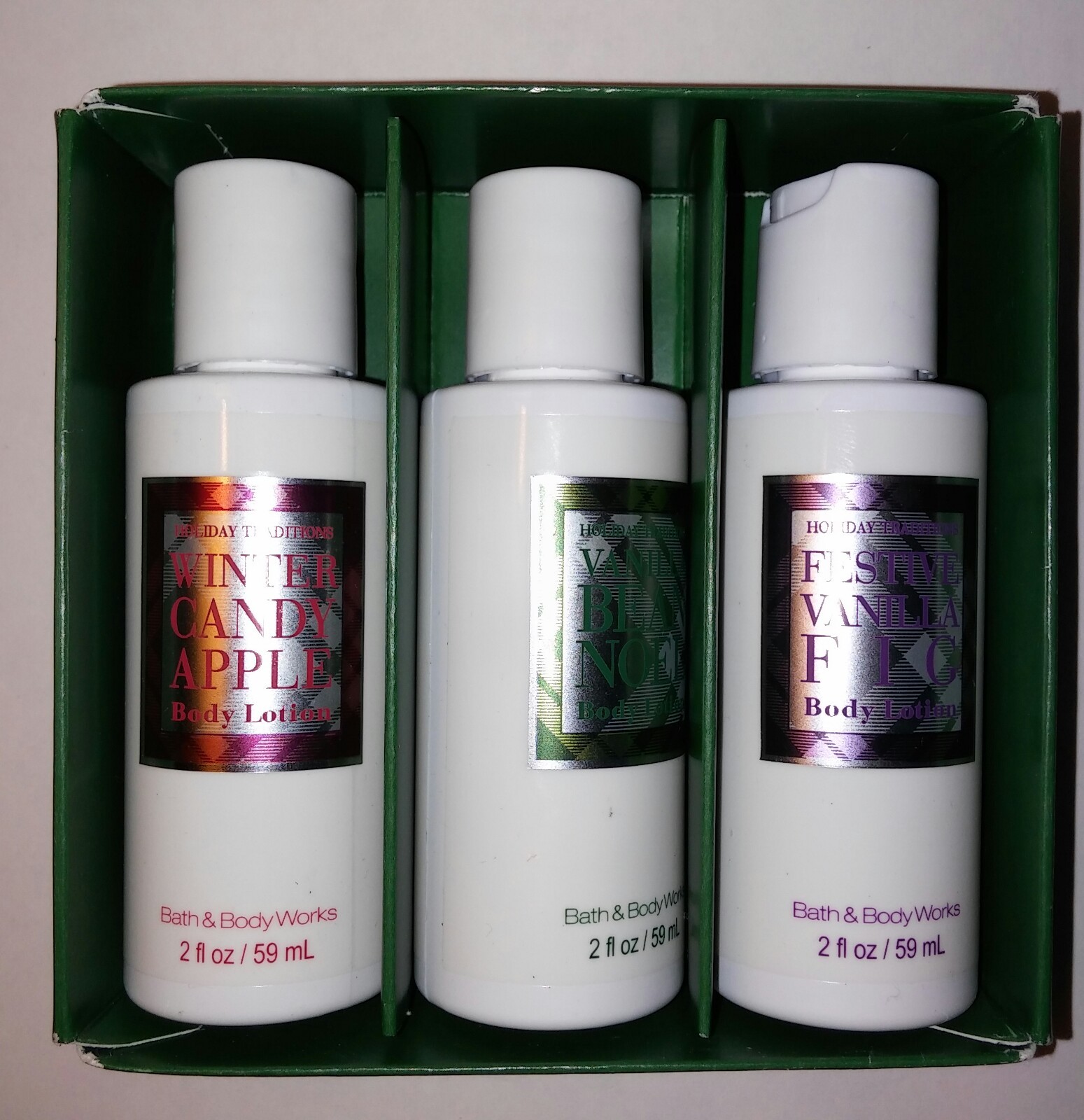 BATH & BODY WORKS SET OF 3 HOLIDAY TRADITIONS BODY LOTIONS 2.0 OZ. 59 ML. EACH
