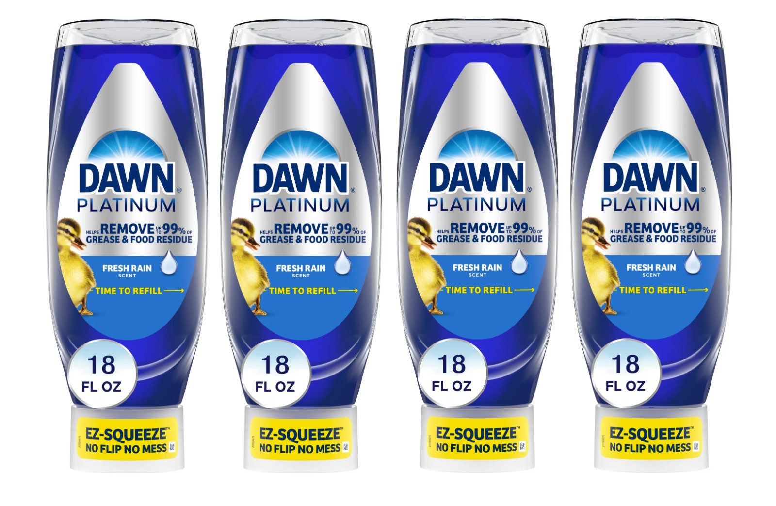 Dawn Platinum EZ-Squeeze Dish Soap Fresh Rain 18oz Dishwashing Liquid Grease,4pk