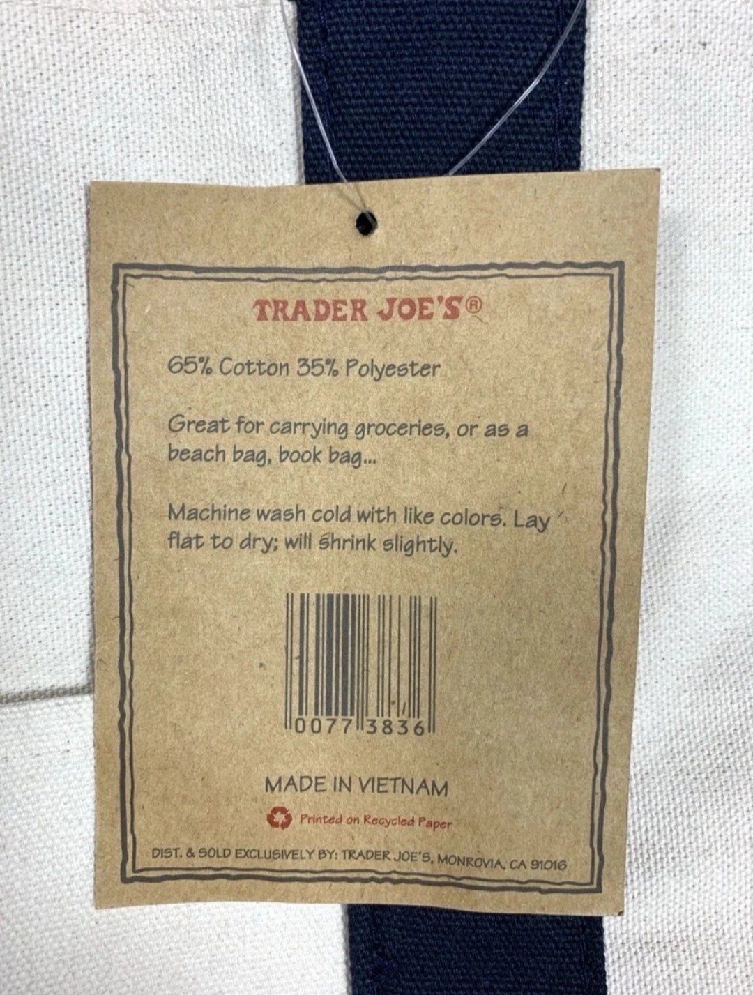 Set of Two (2) Trader Joe’s Canvas Tote Shopping Bag – LARGE CLASSIC NAVY BLUE