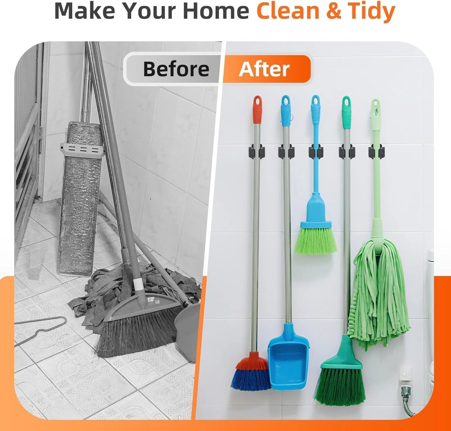 5PCS Broom Holder Wall Mount, Upgraded Heavy Duty Mop and Broom Holder Wall