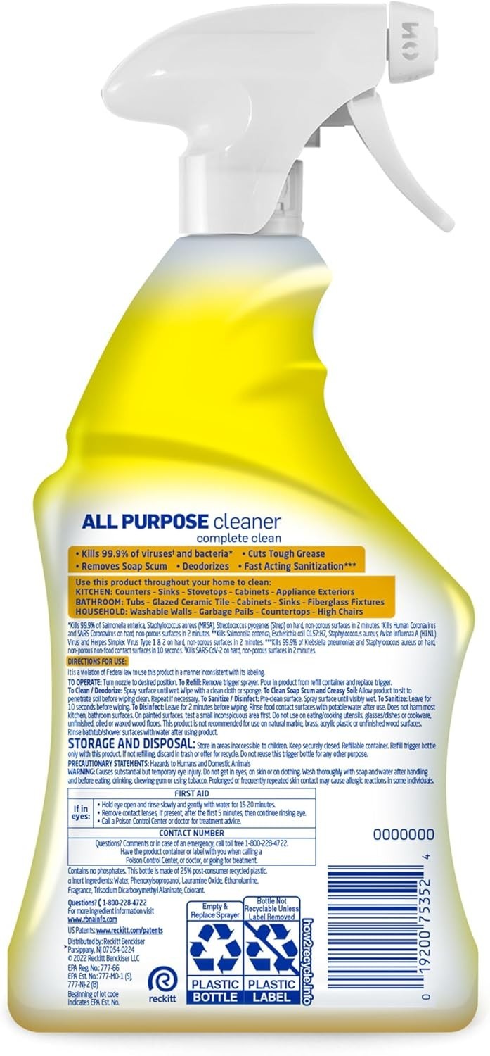 Lysol All Purpose Cleaner, Complete Clean, Lemon Breeze Scent – 32 oz