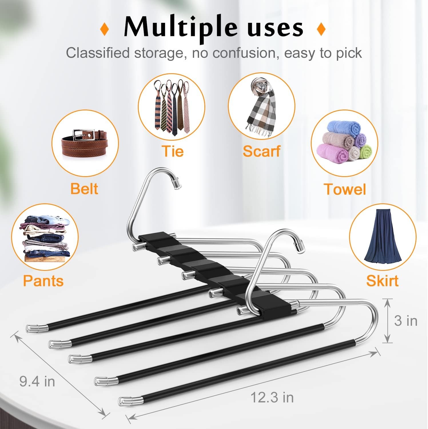 2 Pack Pants Hangers Space Saving, Anti-Slip Multi-Functional Pants Rack,