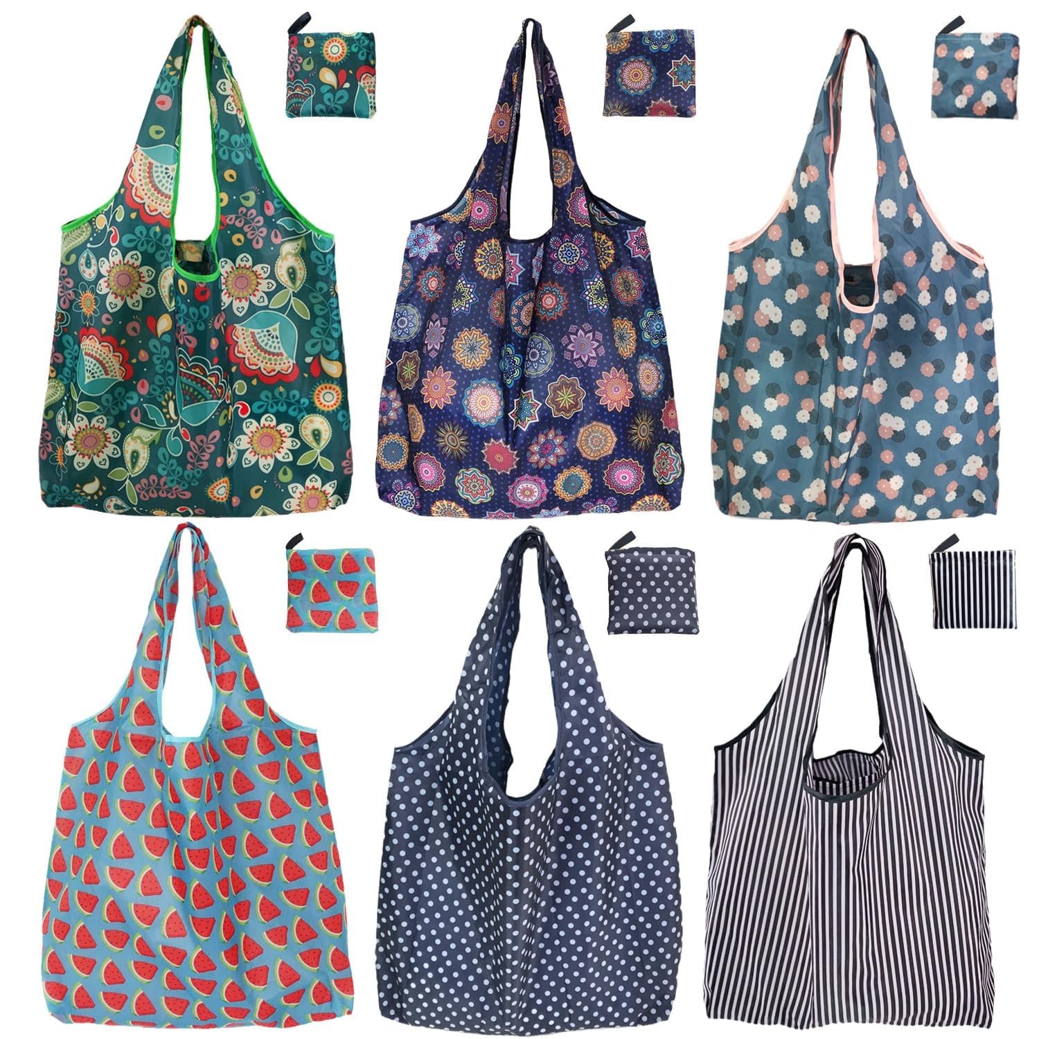 Reusable Grocery Bags, 6 Pack 50Lbs Foldable Fashion Washable Shopping Bags, …