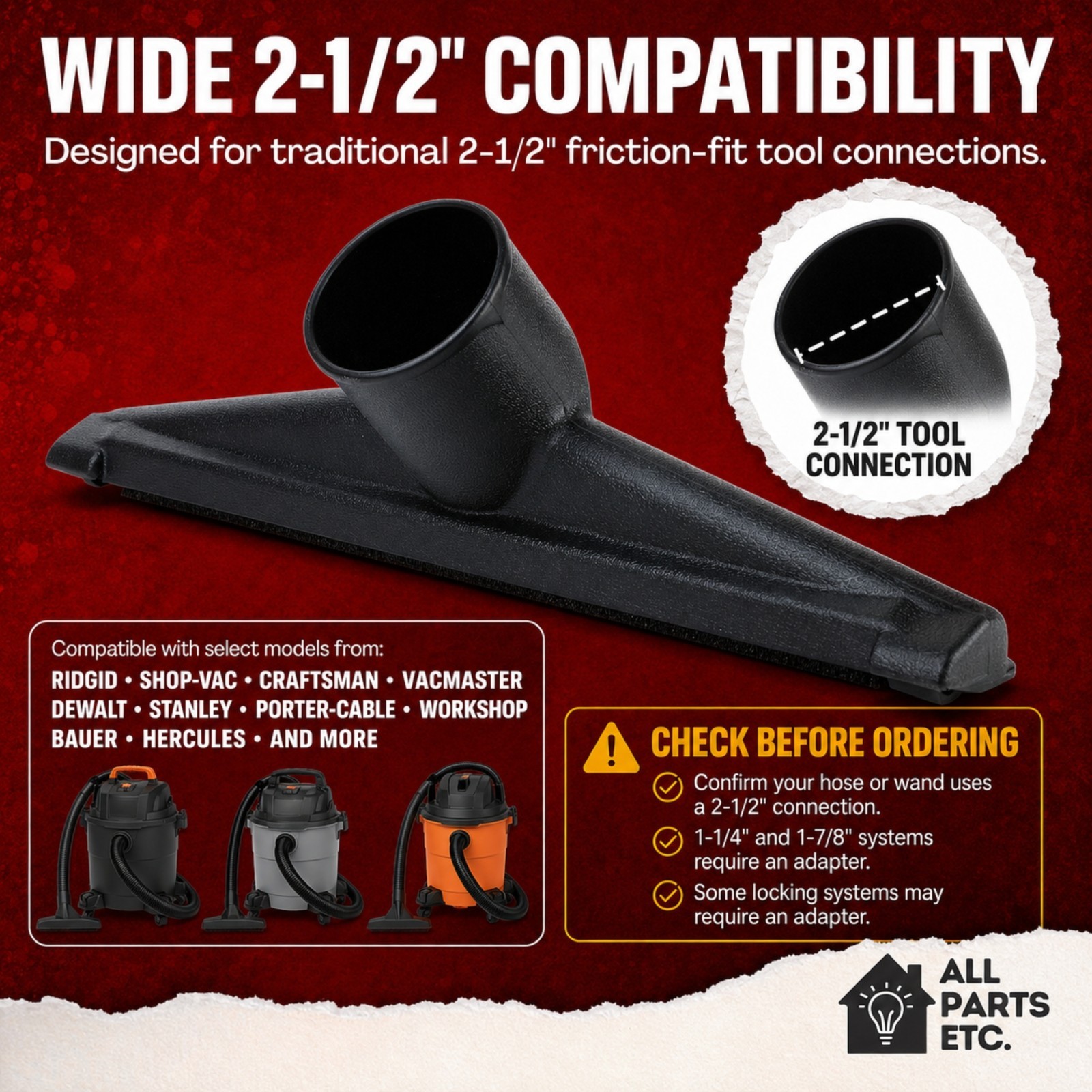 2 1/2″ Accessories for Some Craftsman Vacuum Attachments Wet Dry Floor Brush