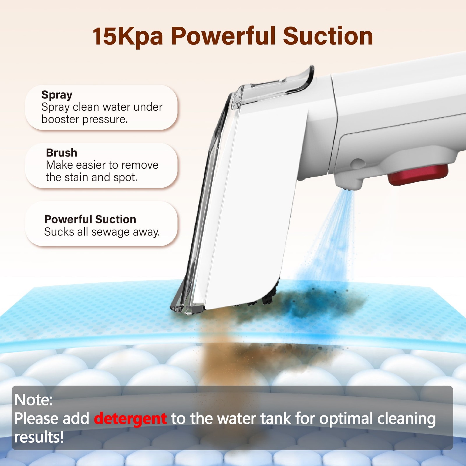 WHALL Portable Carpet Cleaner Machine, 15KPa Suction, Dual Water Tanks, Wide