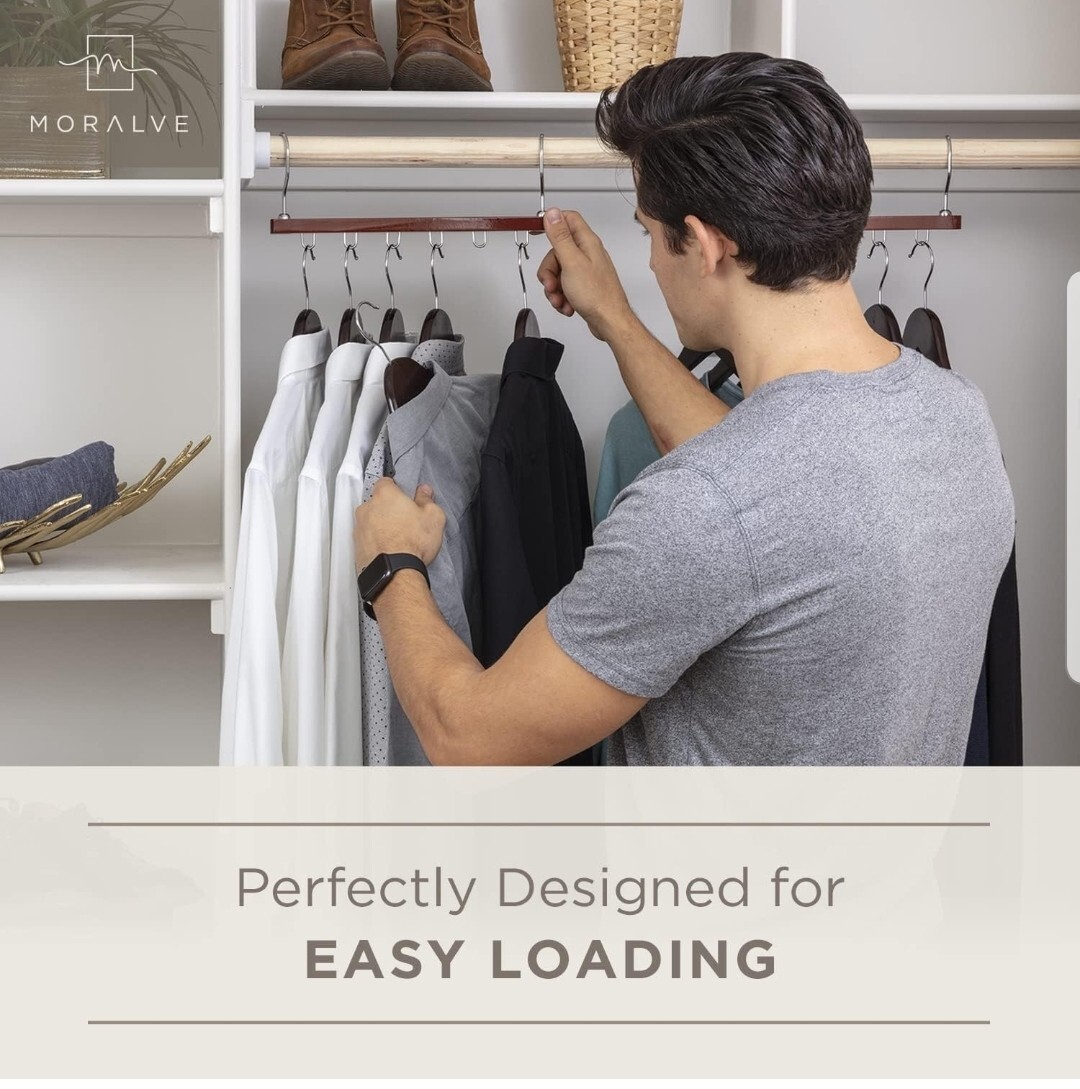 2X Space Saving Hangers Natural For Closet Organizer 4 Pack Wood Shirt Moralve