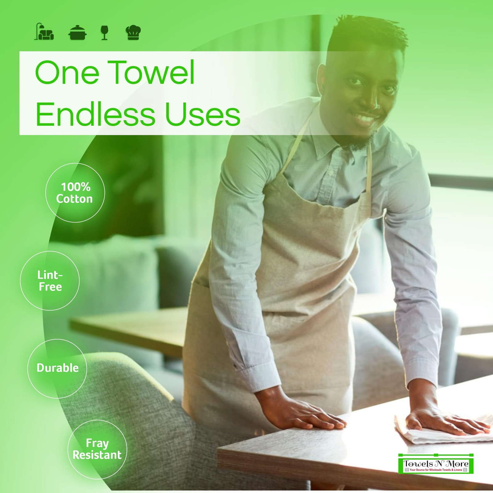 24-Pk 16×19 30 Oz. Absorbent Cotton Kitchen Bar Mop Towels
