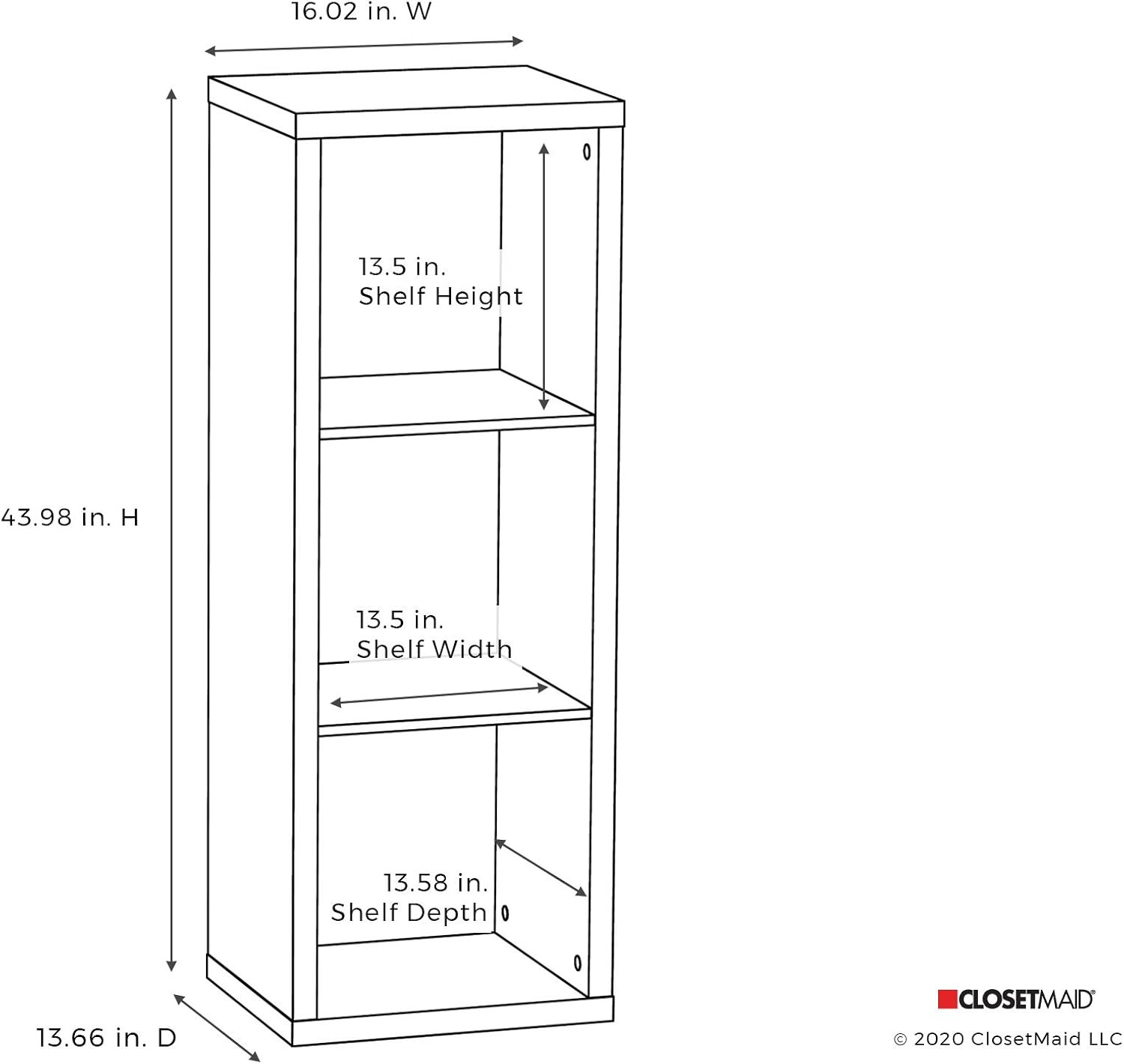 Closetmaid 3-Cube Storage Shelf Organizer, Black Walnut, Easy Assembly