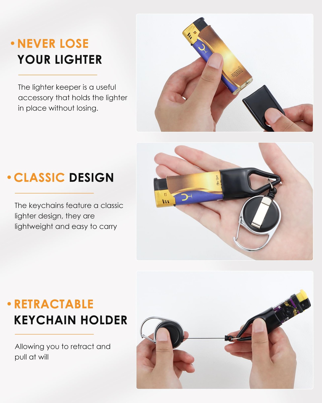 GAUENEEN 10 Pcs Retractable Lighter Clip 4.6 x 1.0 x 0.5 inches, Black