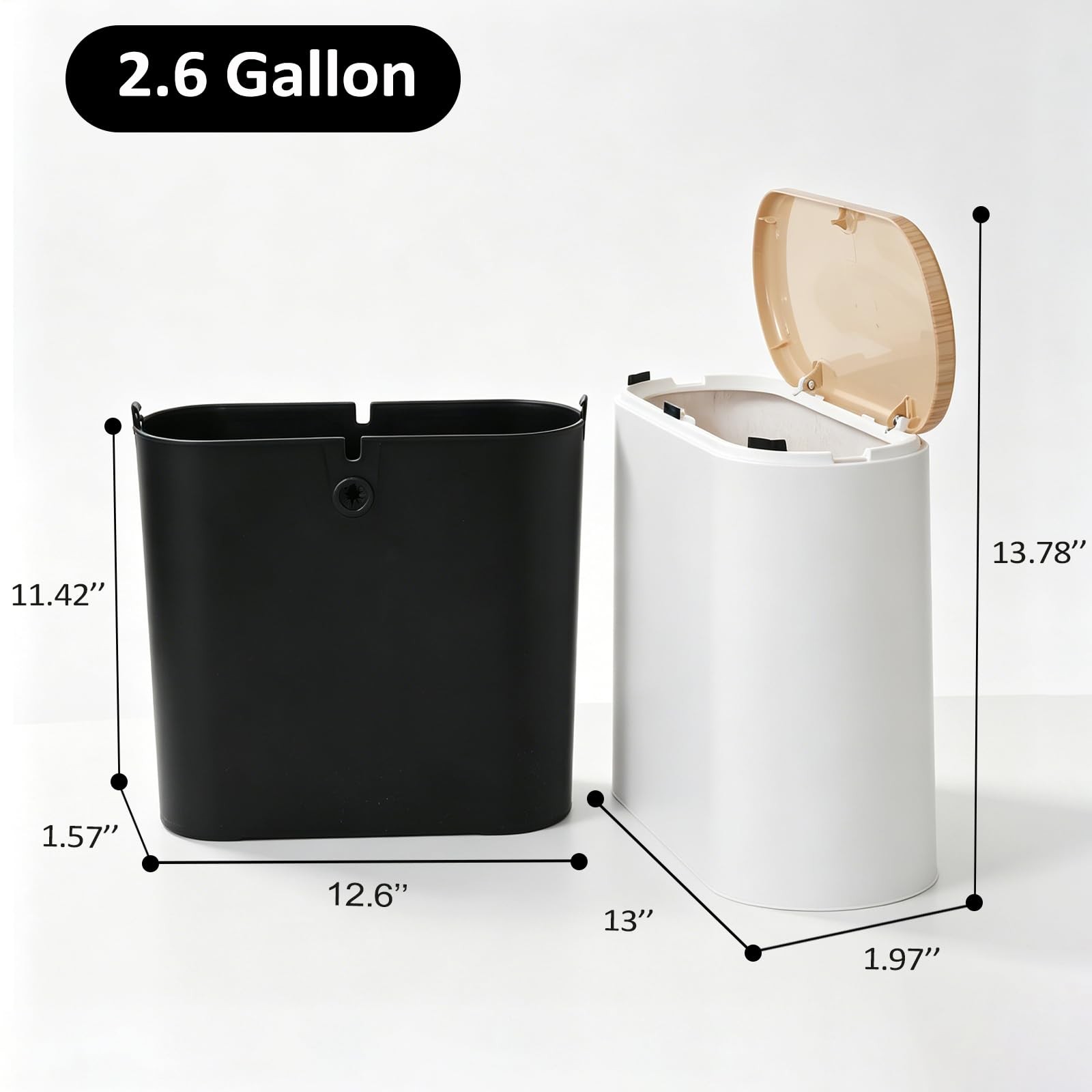 TODAYGO Small Bathroom Trash Can 2.6 Gallon Faux Wood Grain Top