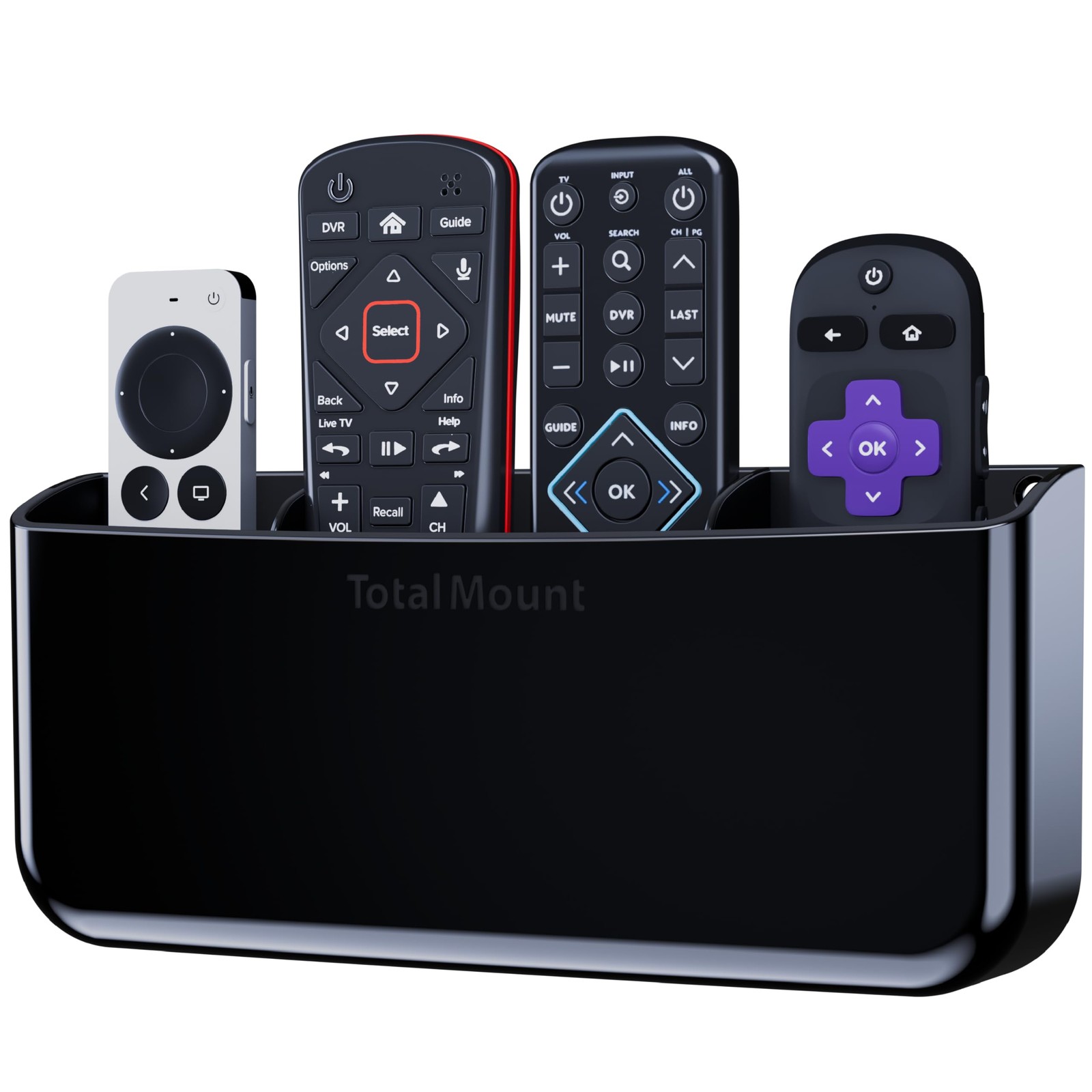 HoleFree Remote Holder Wall Mount No Drill Premium Black Caddy For 34 Remotes