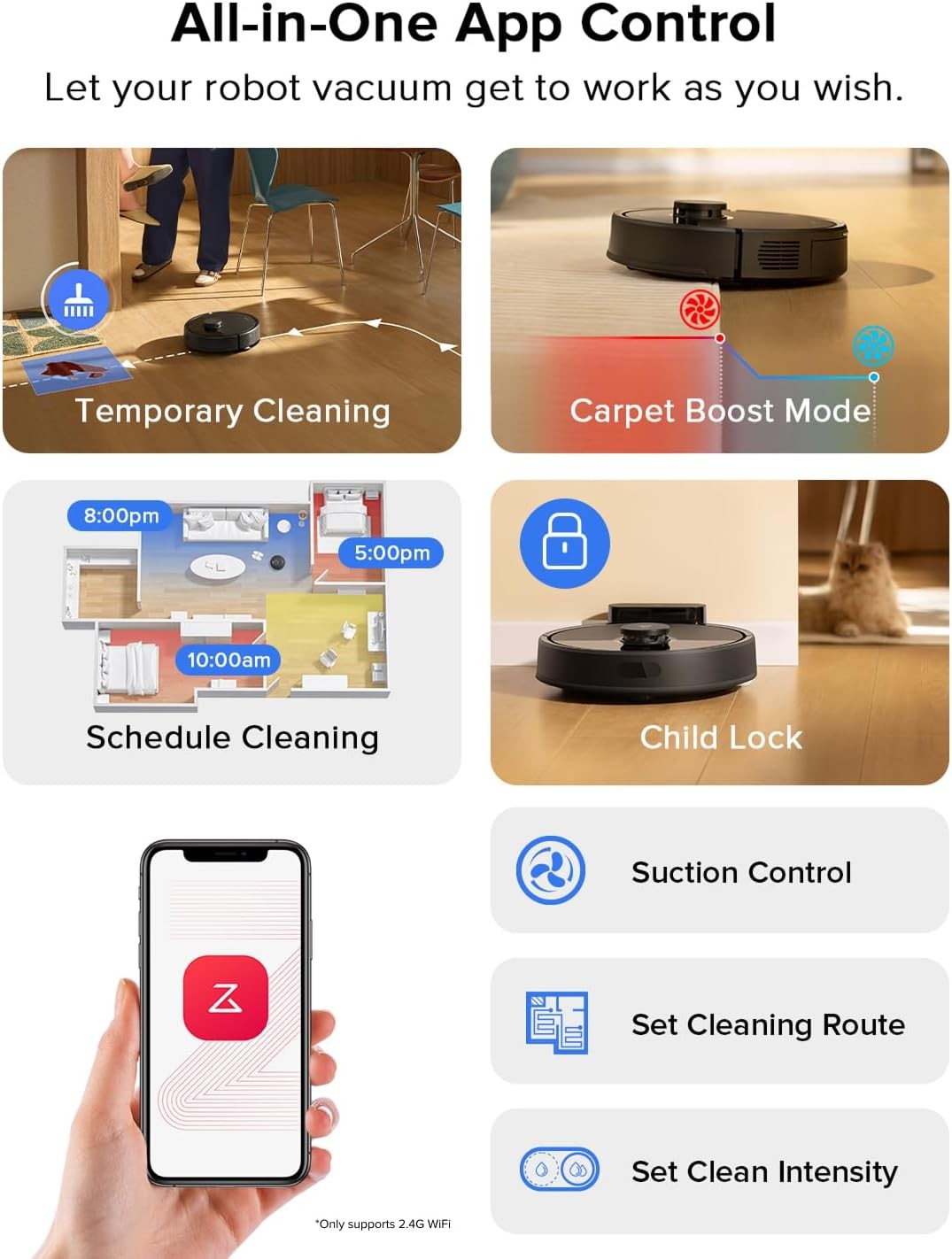 8000Pa Vacuum Mop Combo LiDAR Mapping Self-Charging Robotic Cleaner Black