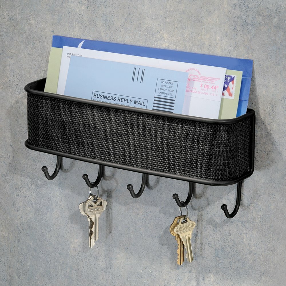 Wall-Mounted Key Holder & Mail Organizer with 5 Hooks – Entryway Storage & Decor