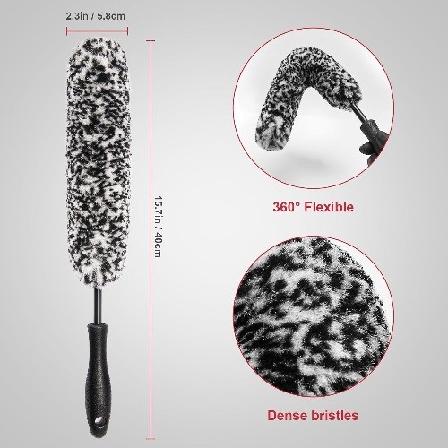 4PCS Compact Wheel & Tire Cleaning Kit – 360° Flexible Synthetic Wool Rim Brush