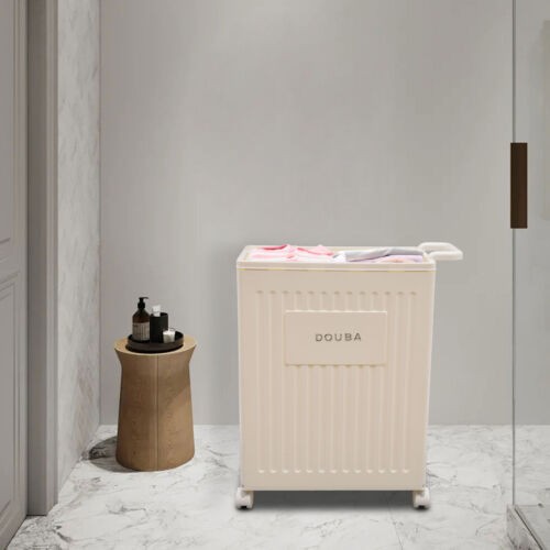 Foldable Storage Box With Wheels Removable Lid 39 × 25 × 52.5 cm Cream Yellow PP
