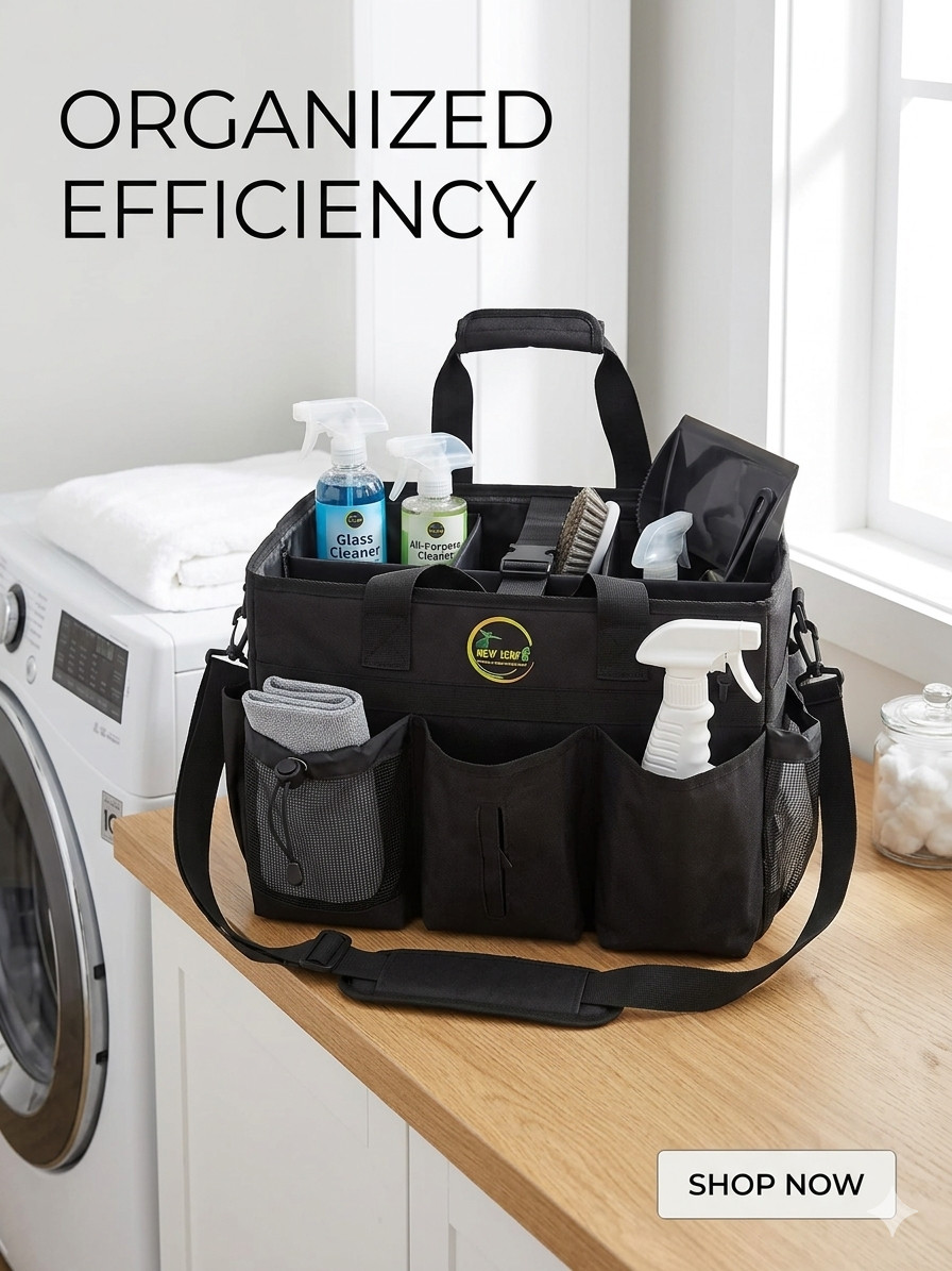 Cleaning Caddy Bag with spray bottle & Towls,Shoulder strap & waist belt.Black