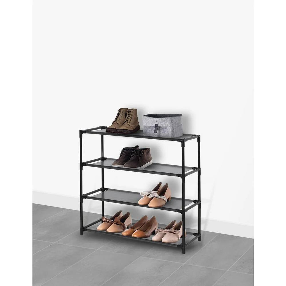 23 In. H X 29 In. W Space Saving 12-Pair Black Stainless Steel Shoe Rack
