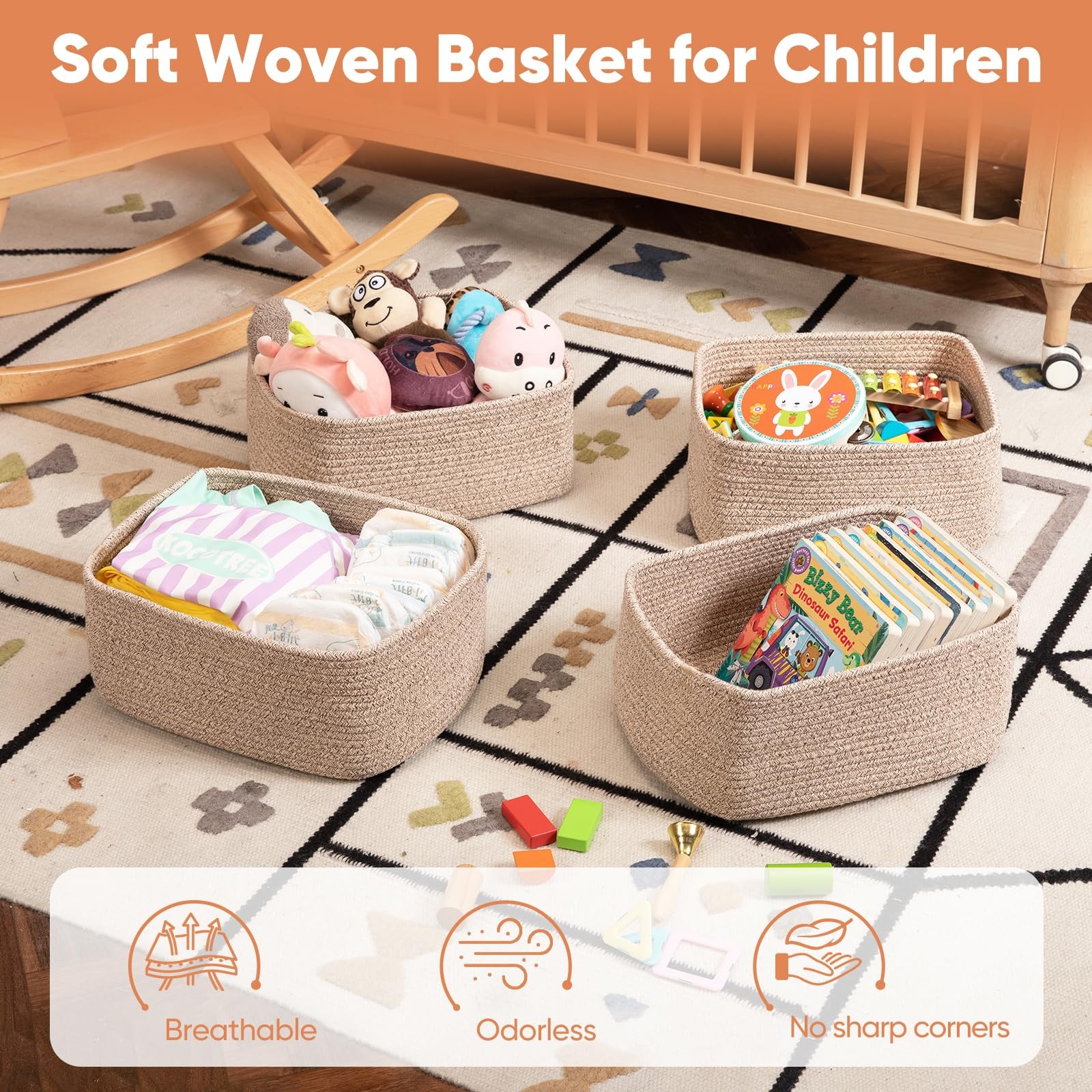 4 Pack 14.17 * 11.02 * 6.3IN Storage Baskets for Organizing Shelves, Woven Ro…