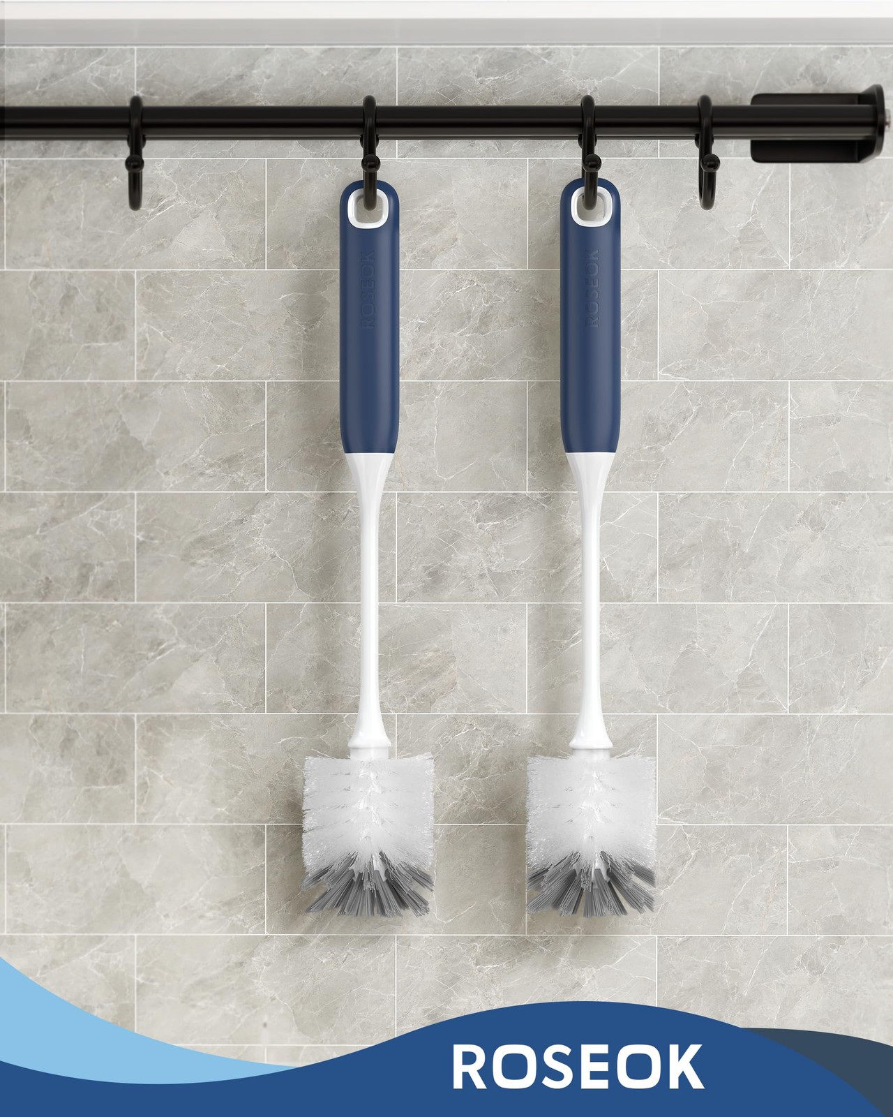 Flexible Bottle Brush Dual Bristle Navy Blue 2 Pack For Water Cups Mugs