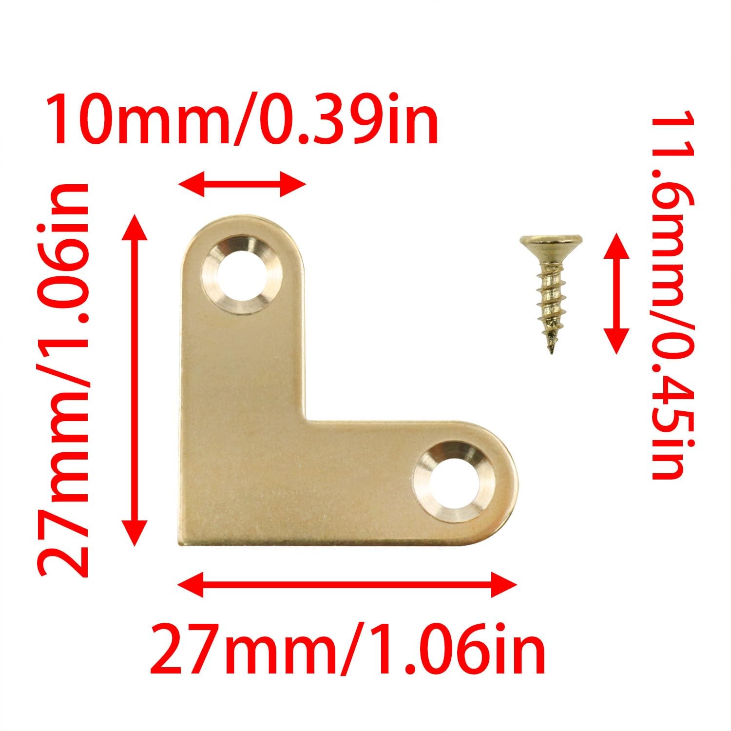 8 PCS 1 2.7cm Brass L-Shaped Flat Angle Bracket, Flat Angle Support Plate