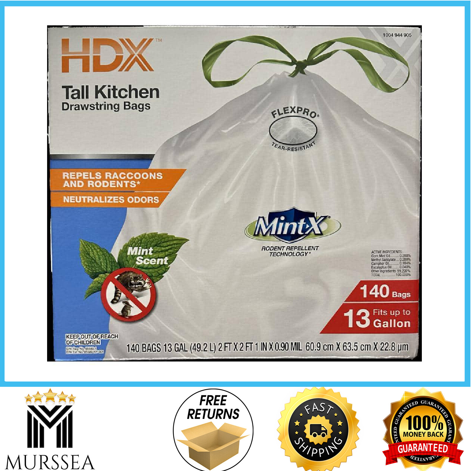 13 Gal. White Rodent Repellent Tall Kitchen Trash Bags (140-Count)