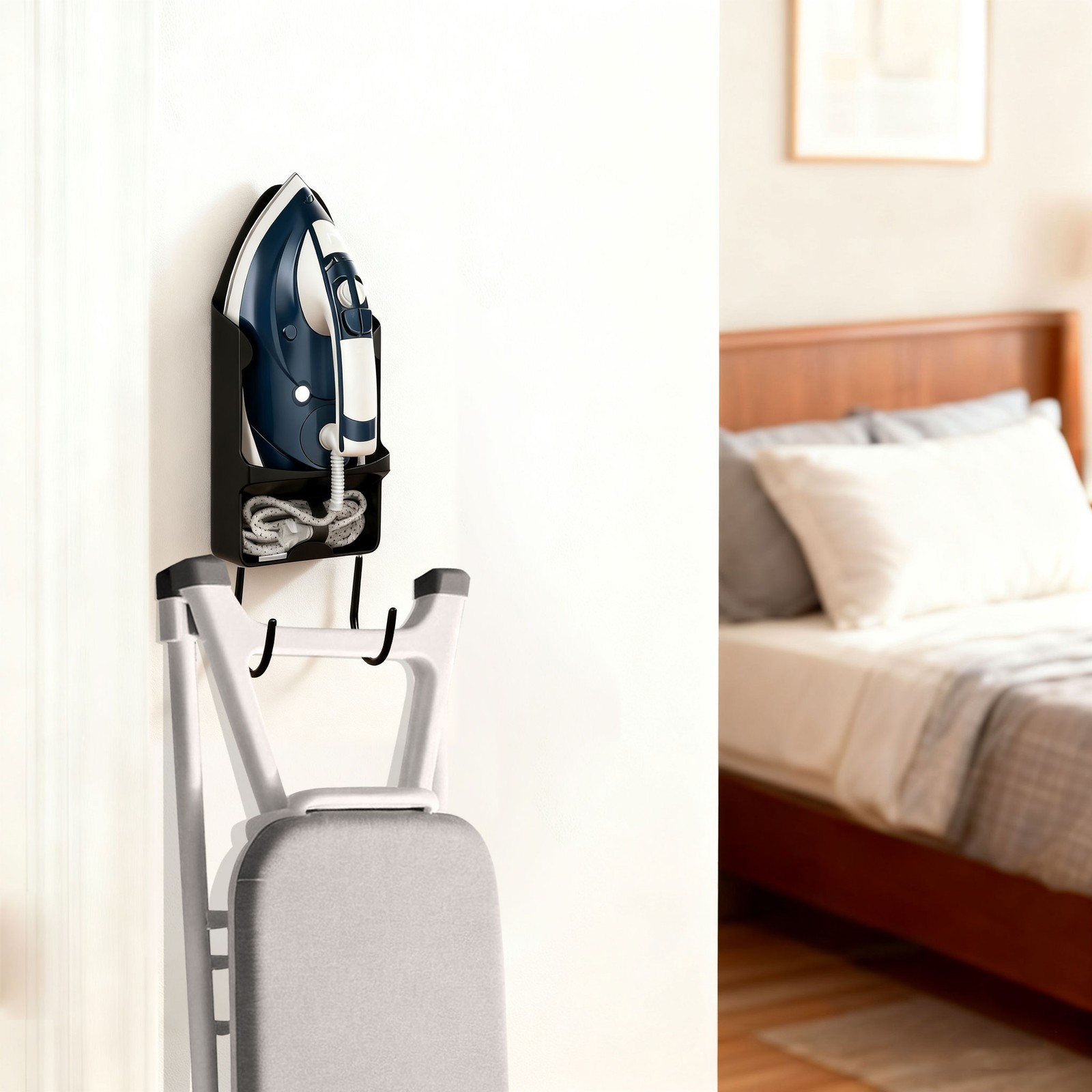 Iron Holder Hanger Wall Mounted Ironing Board Storage Rack for Home Laundry Room