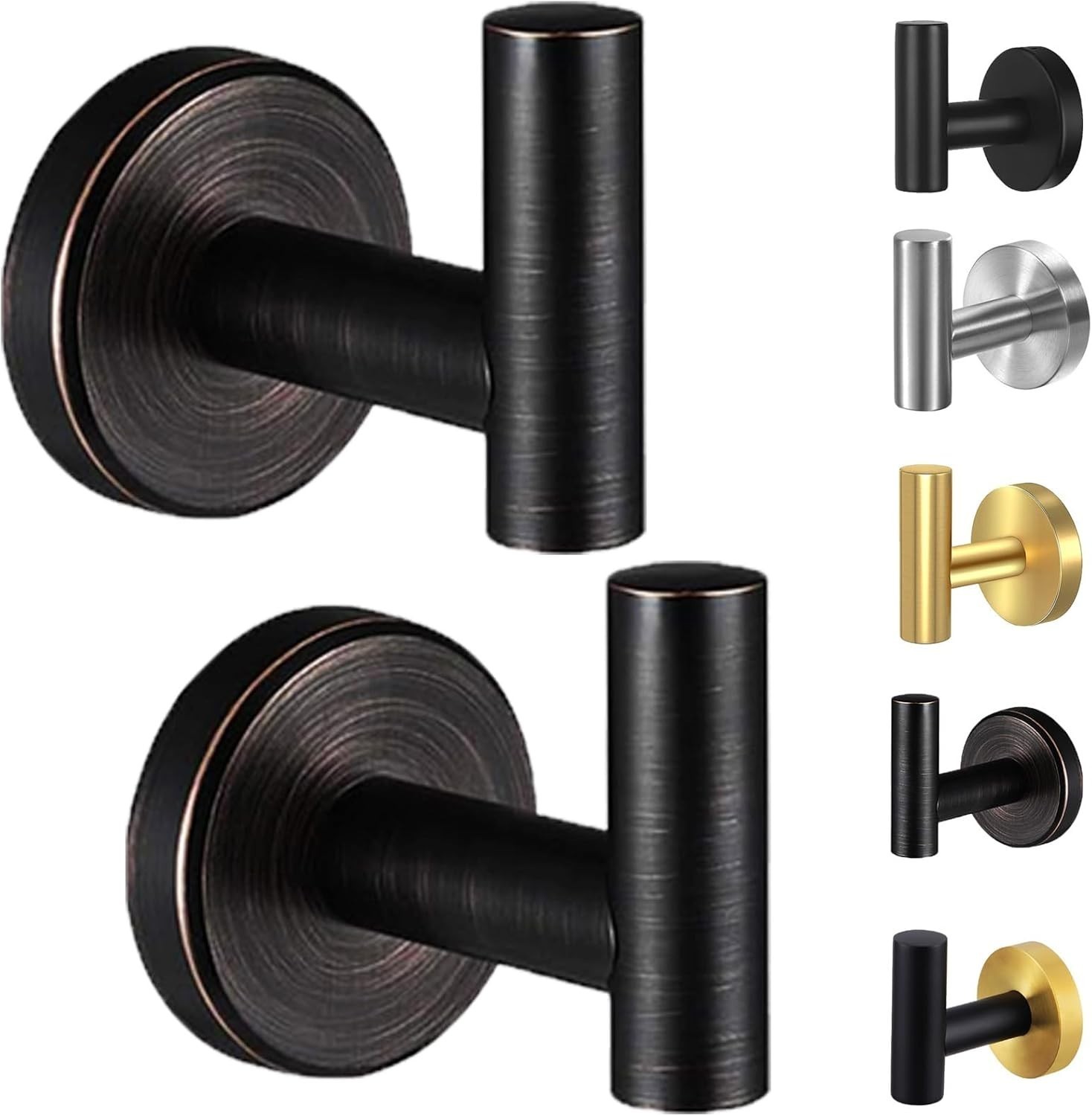 Towel Hooks Bathroom,2 Packs Wall Mount Towel Holder,Black Matte Wall Robe