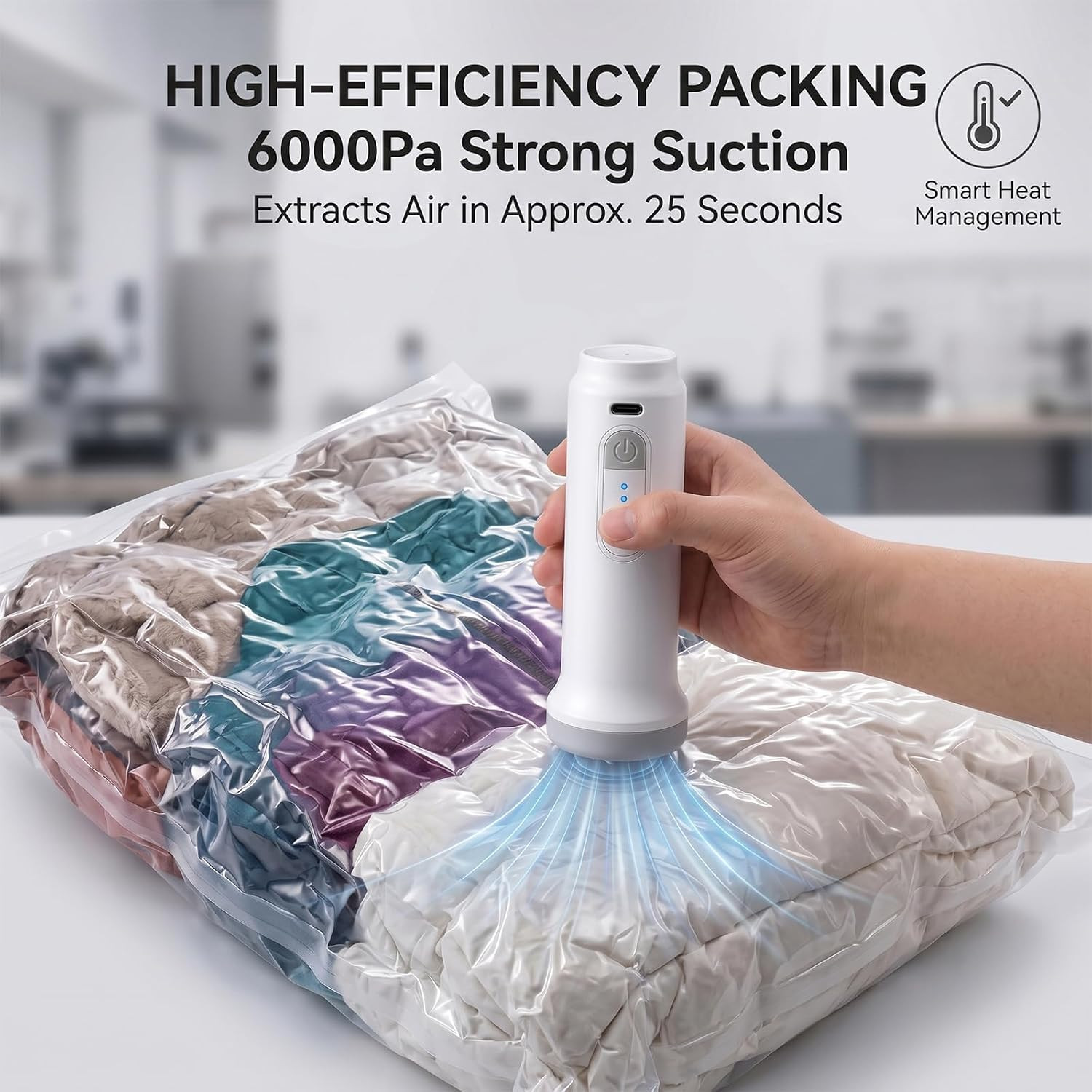 Cordless Electric Vacuum Pump for Storage Bags, Portable Rechargeable Air Pump w