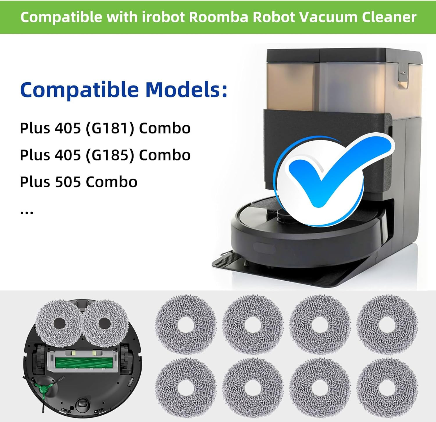 Microfiber Mop Pad 8-Pack for iRobot Roomba 405/505/507 Combo Vacuums
