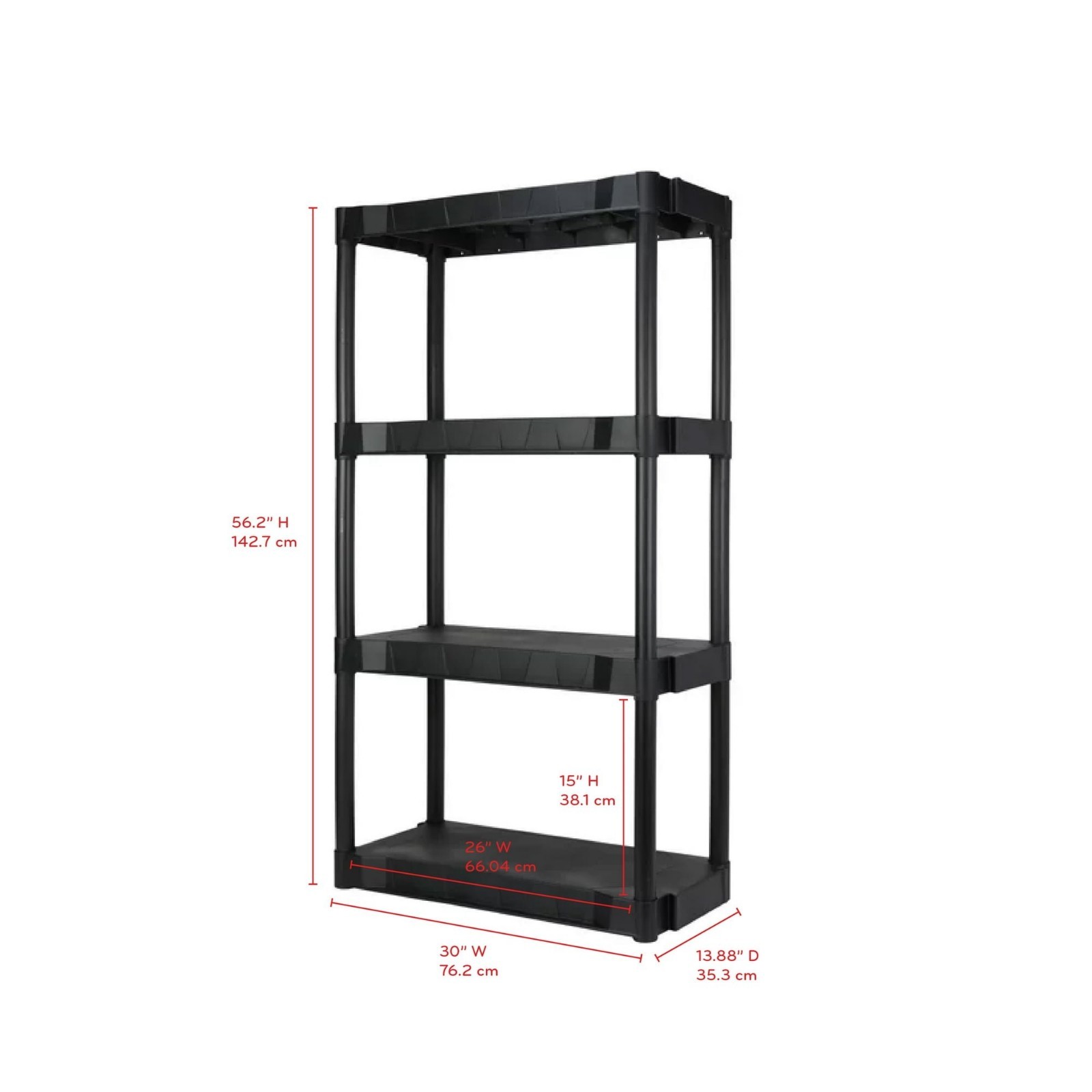 Hyper Tough 4 Shelf Plastic Shelving Unit 13.88″ (D) x 30″ (W) x 56.2″ (H),Black