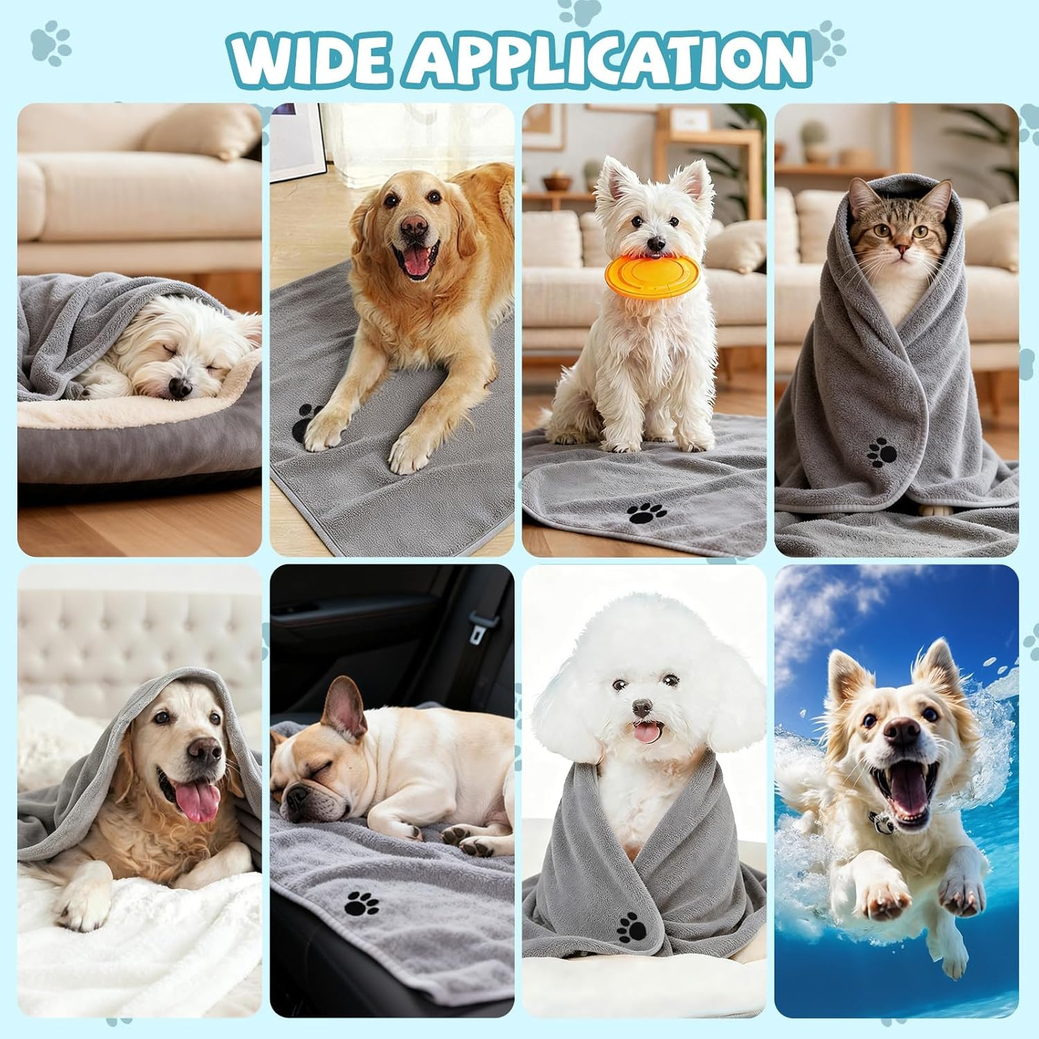 2 Pack Microfiber Dog Towels for Drying Dogs, Super Absorbent and Soft Pet Towel