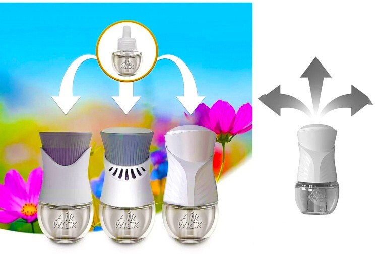AIR WICK 5 Refill Bottles + 1 Plug Warmer 300 Days Natural Oil Fragrances 100ml
