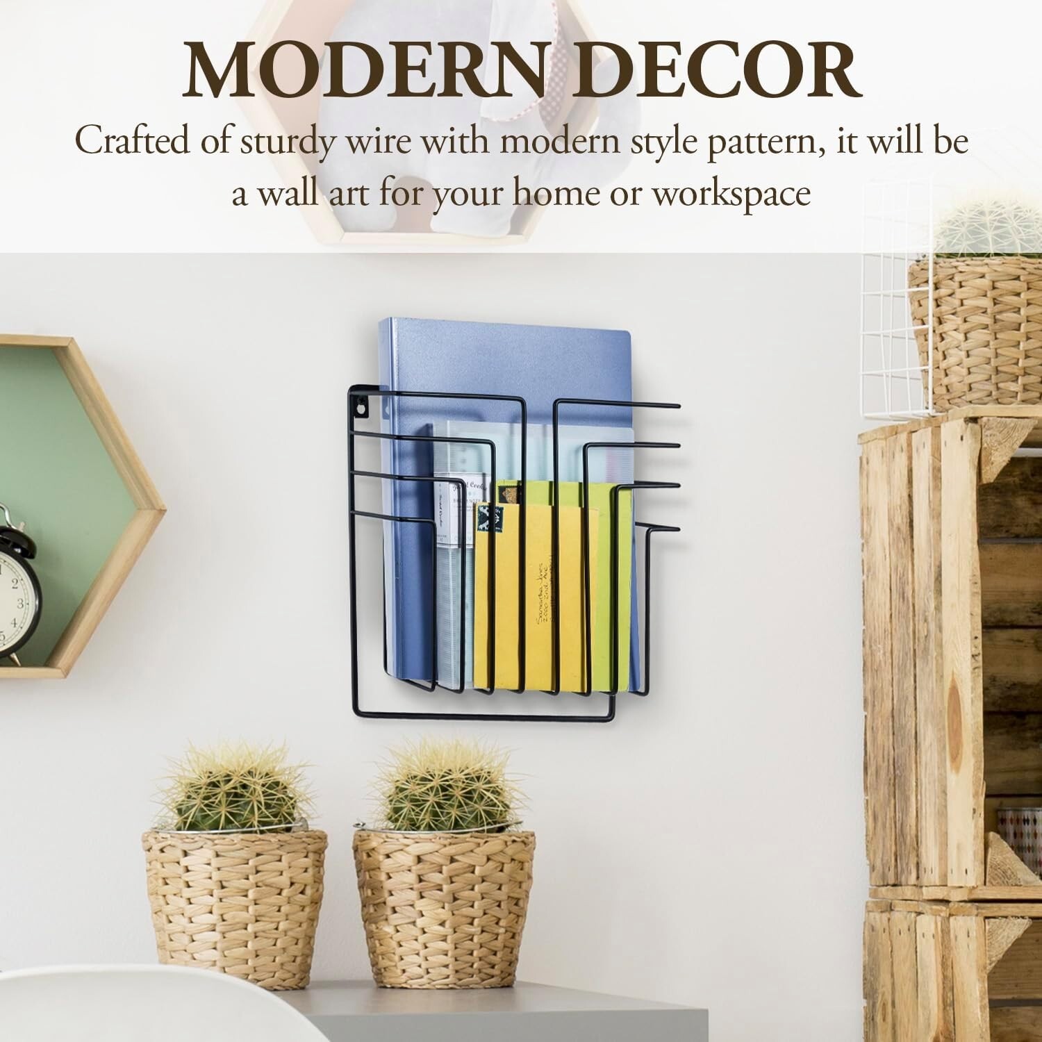 Wall Mounted Black Metal Wire Floating Magazine Rack, Office Magazine Holder