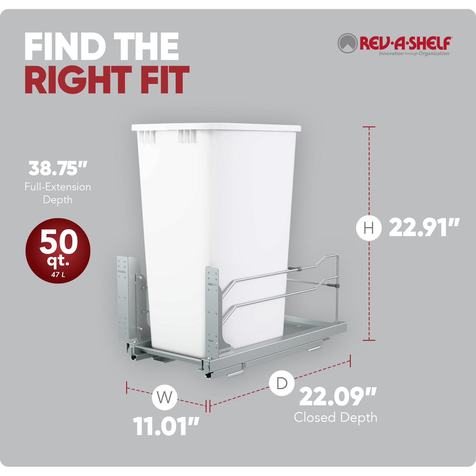 Rev-A-Shelf Pullout Kitchen Trash Can 50 qt. with Soft-close, 53WC-1550SCDM-111