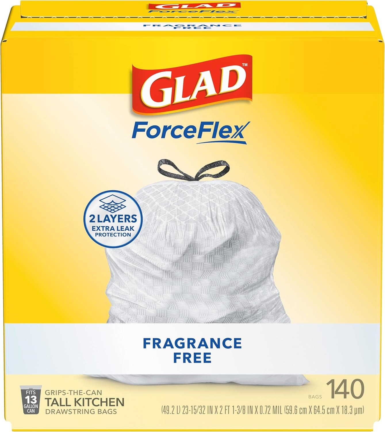 Glad Forceflex Tall Kitchen Drawstring Trash Bags, 13 Gal, Fragrance Free, 40 Ct