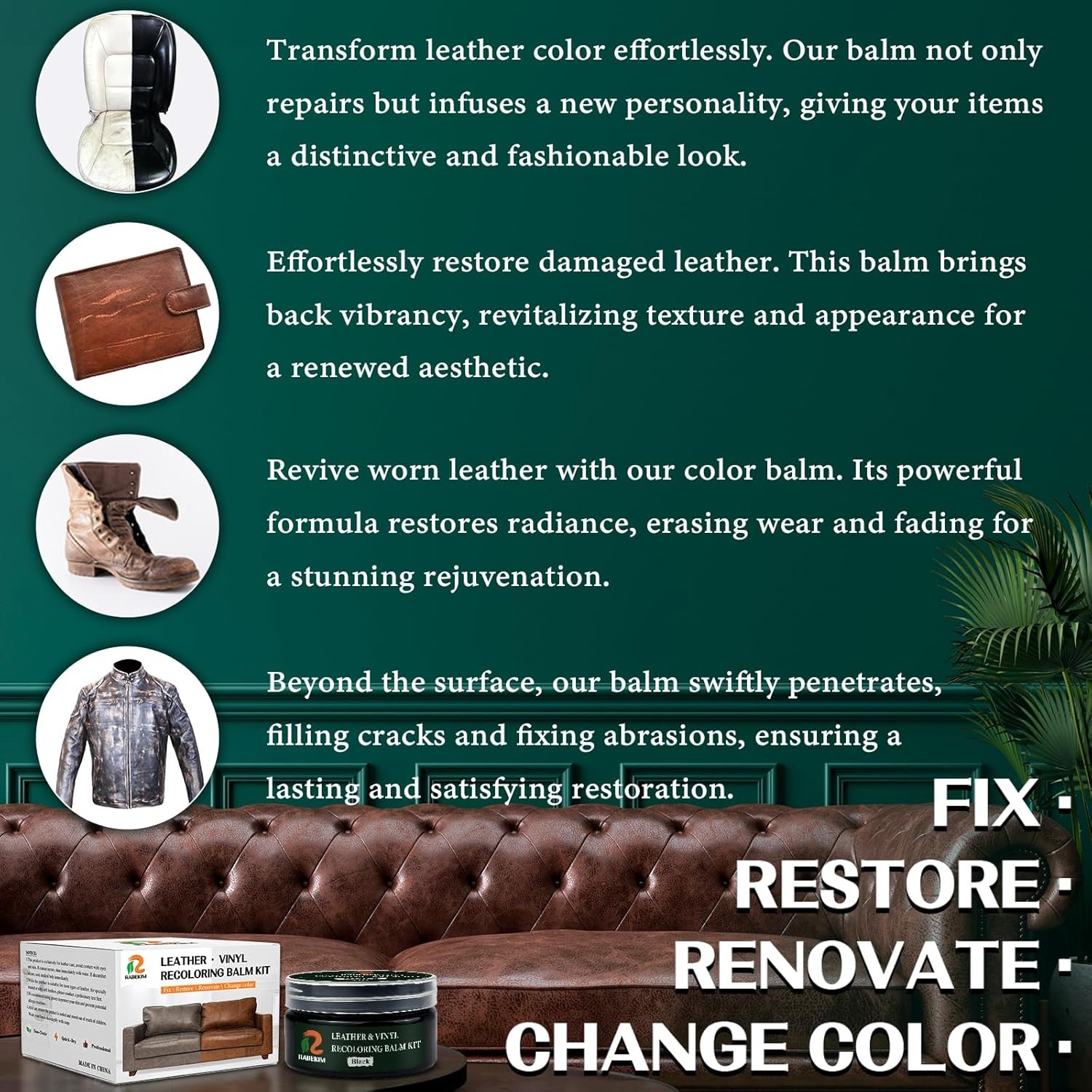Repair Kit, Recoloring Balm – Restore & Repair Faded Leather on C Color: Black