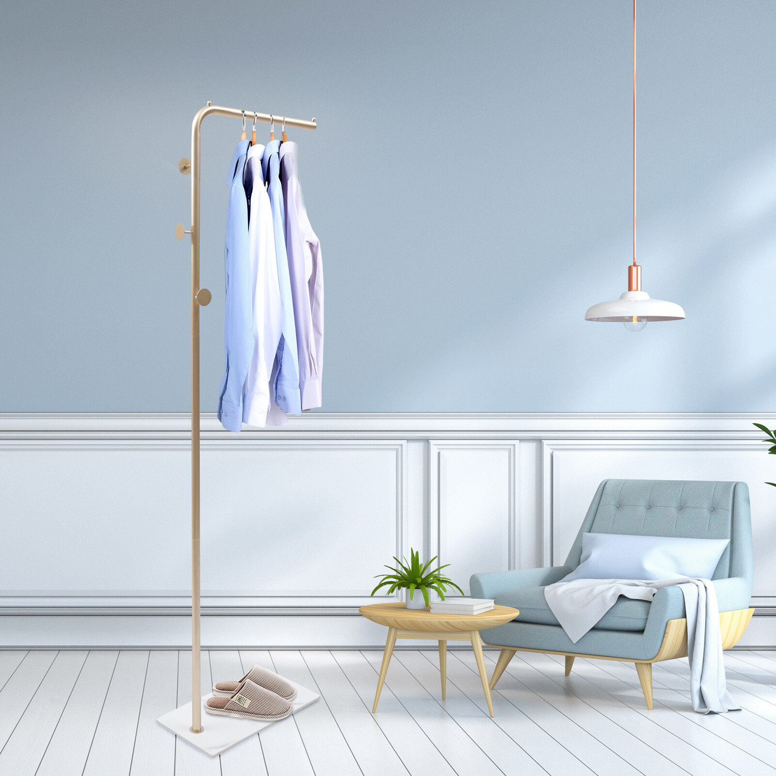 Modern Gold Clothes Rack 170cm Shelf 40cm Hanging Rod with 3* Side Hooks