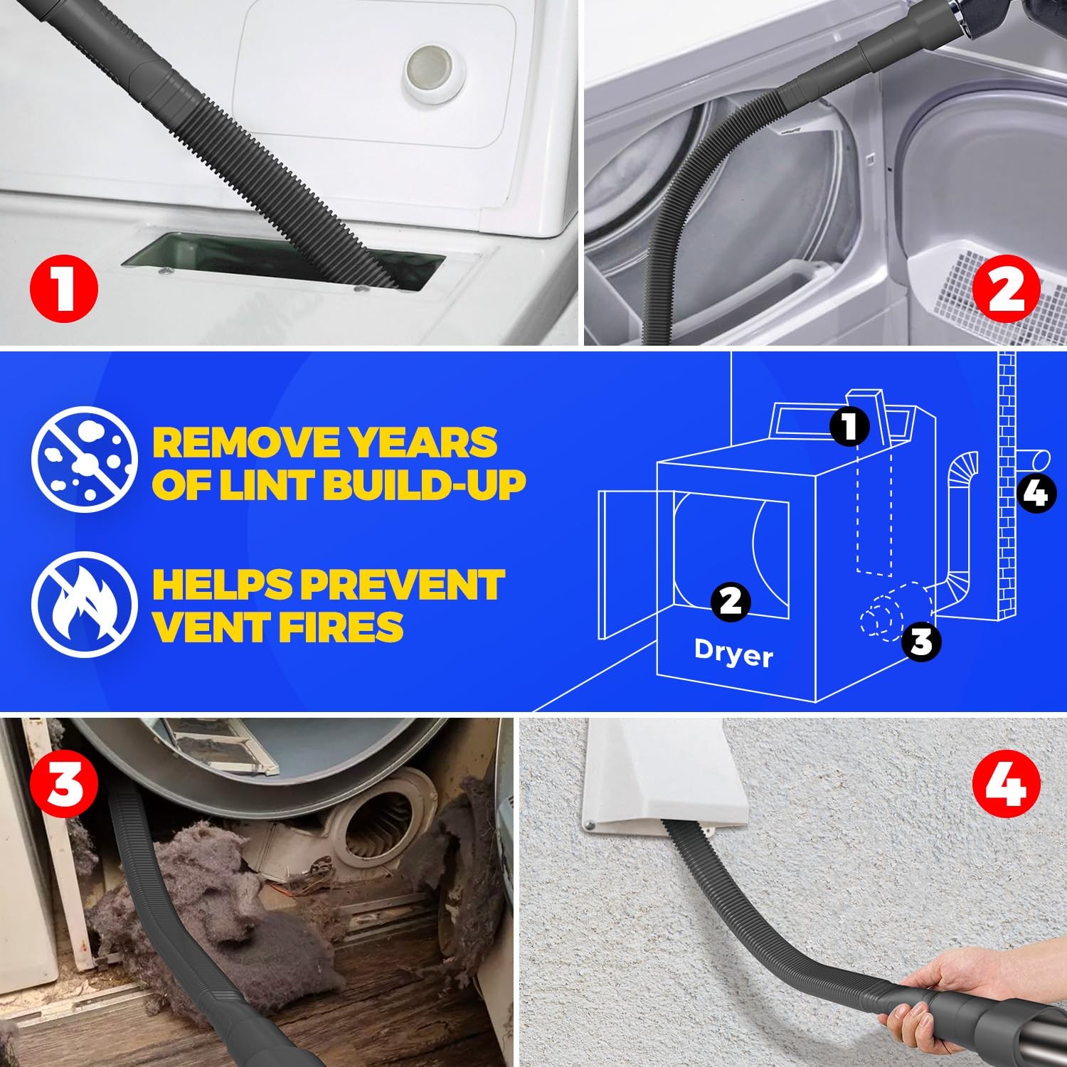 Holikme 2 Pieces Dryer Vent Cleaner Kit, Lint Vacuum Attachment Black