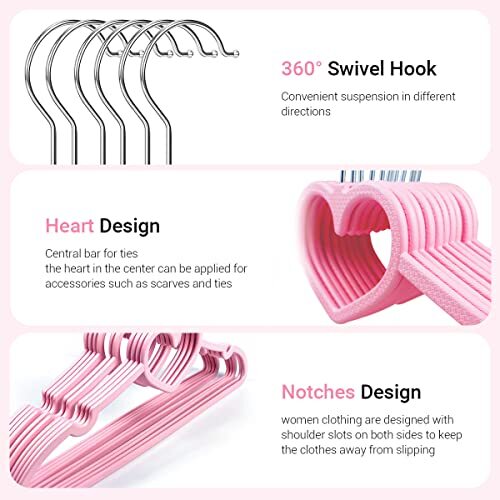 20 Pack Plastic Pink Durable Adult Hangers, Ultra Thin Space Saving Heart Shaped