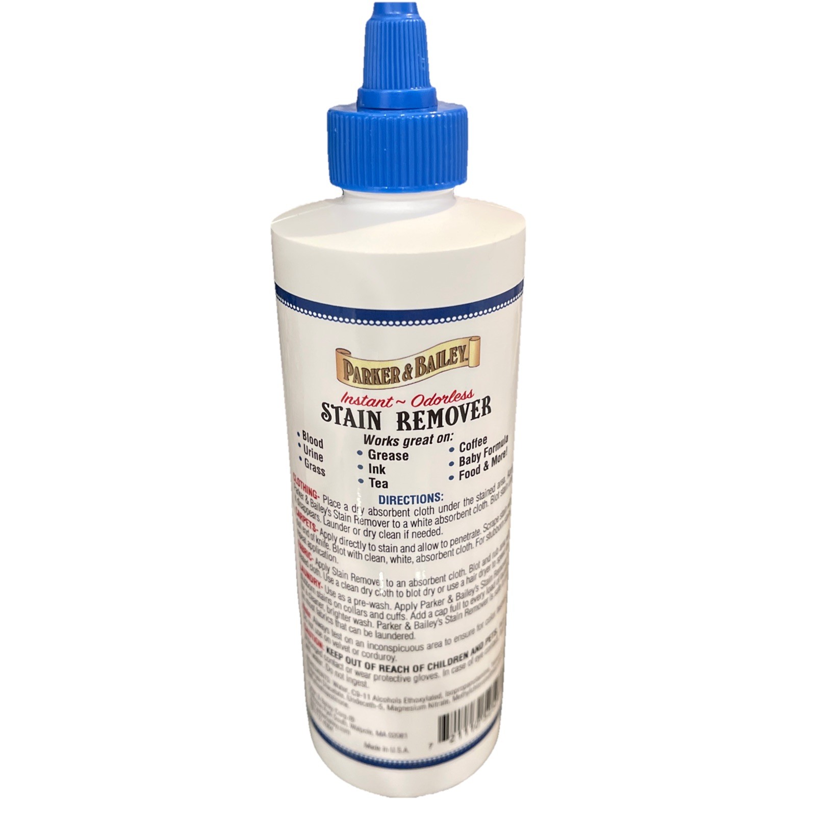 PARKER & BAILEY Stain Grease Instant Odorless Remover for Carpet Clothes ~ 8 Oz