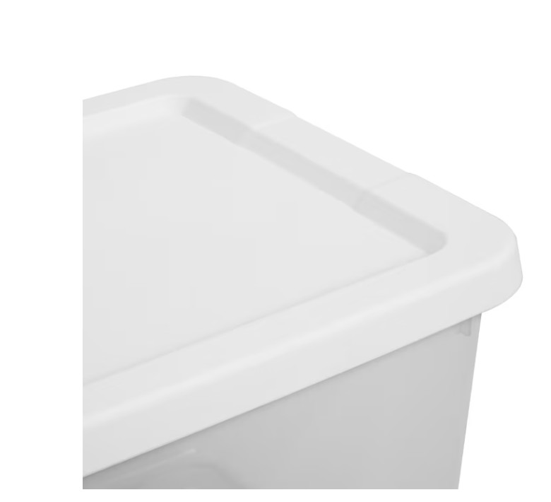 Sterilite 12 Qt Storage Bins 4 Pack Clear Plastic Containers w/ Snap Lid White