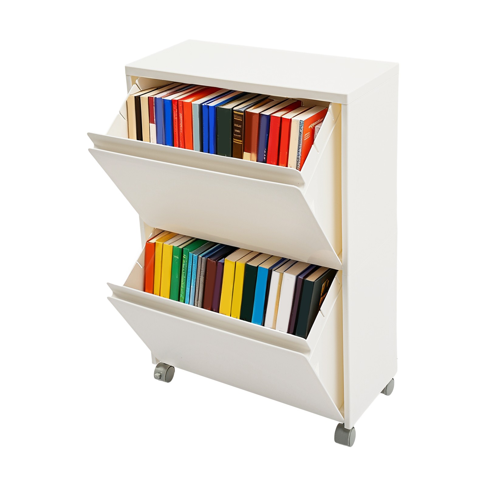 2 Tiers Rolling Shoe Storage Cabinet Mobile Shoes Organizer Sneakers Holding Box
