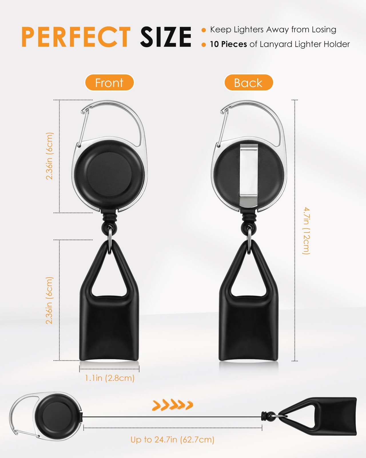 GAUENEEN 10 Pcs Retractable Lighter Clip 4.6 x 1.0 x 0.5 inches, Black