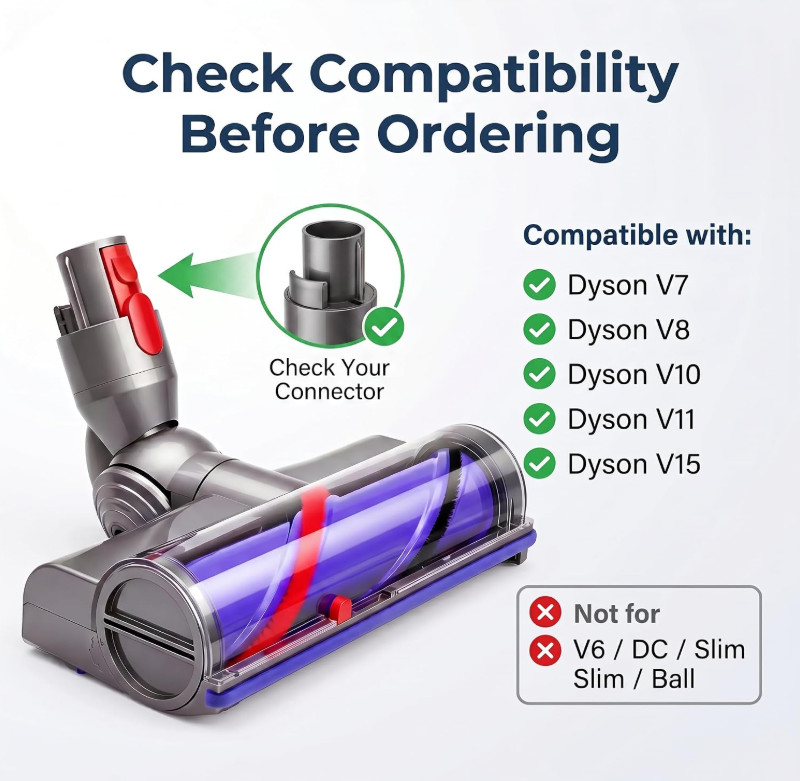 Direct Drive Brush Head for Dyson V7 V8 V10 V11 V15 Vacuum Cleaner Attachment