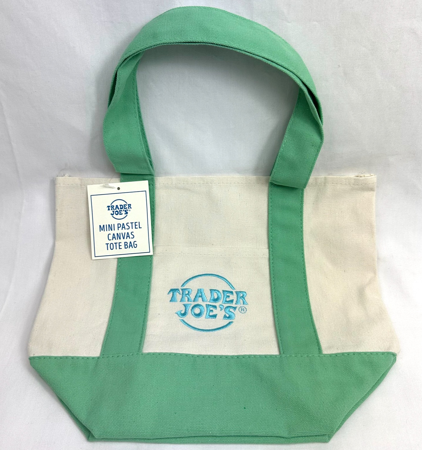 Trader Joe’s Mini Canvas Tote Bag Mint Green Pastel Reusable NEW 2026