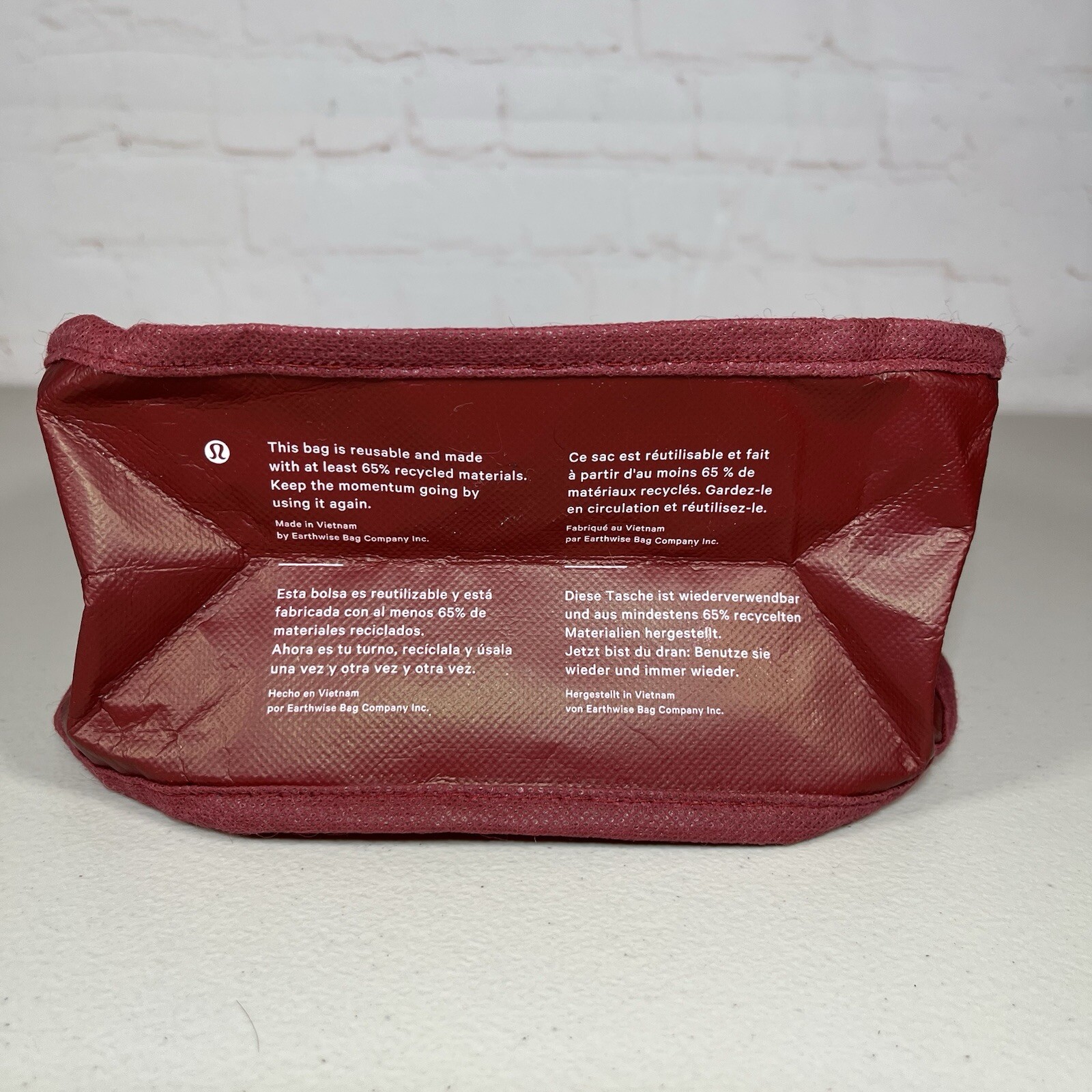 Lululemon Reusable Tote Shopping Bag Maroon All Over Print Logo 11x9x4